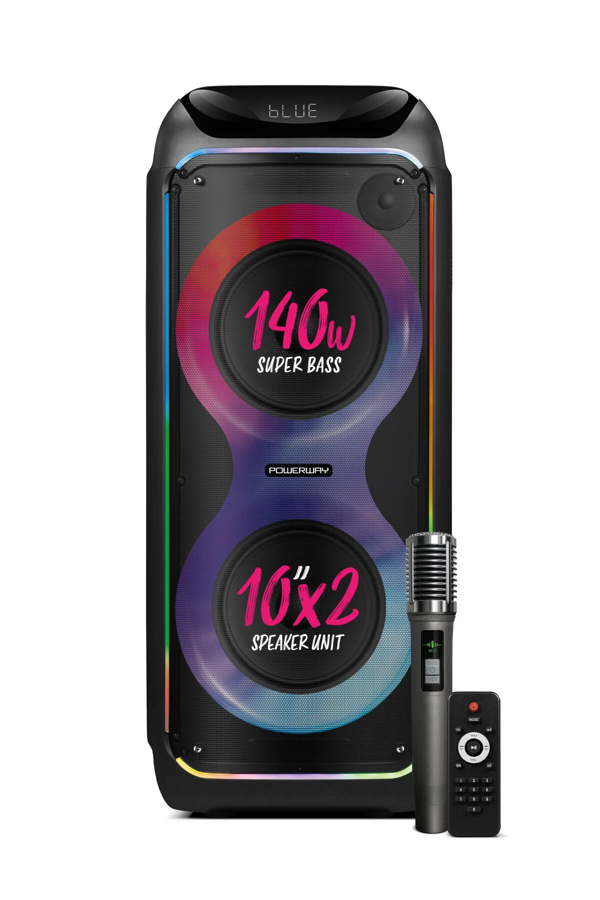 Powerway WOOFER 140W Hoparlör Gitar Saz Girişli Karaoke Parti Ses Sistemi Dijital Ekran +Bass