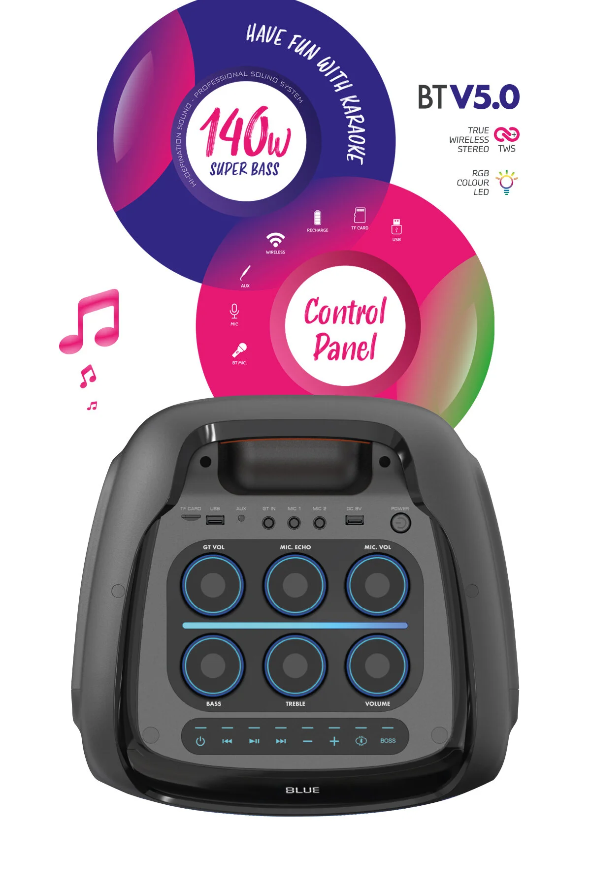 Powerway WOOFER 140W Hoparlör Gitar Saz Girişli Karaoke Parti Ses Sistemi Dijital Ekran +Bass