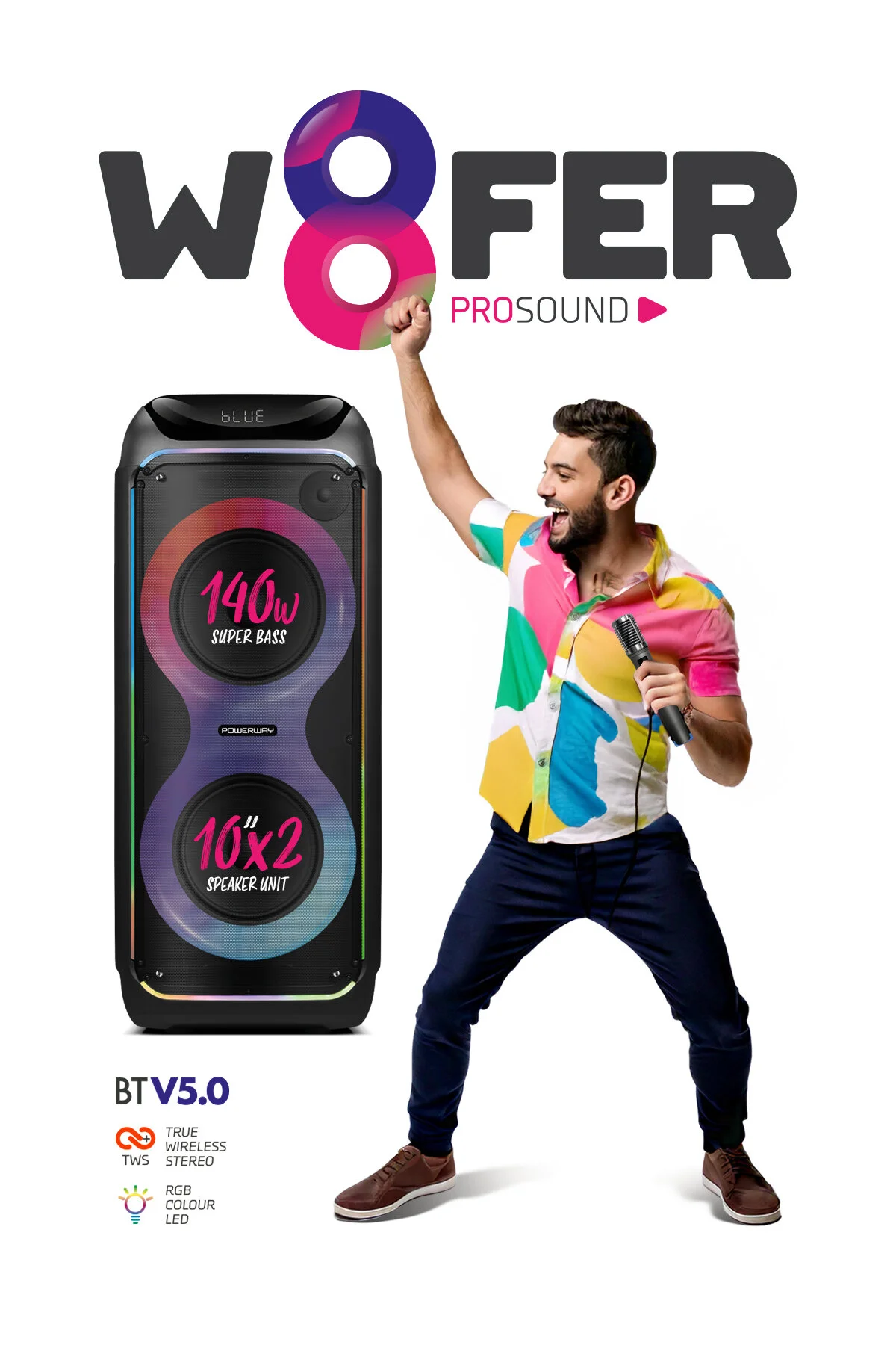 Powerway WOOFER 140W Hoparlör Gitar Saz Girişli Karaoke Parti Ses Sistemi Dijital Ekran +Bass