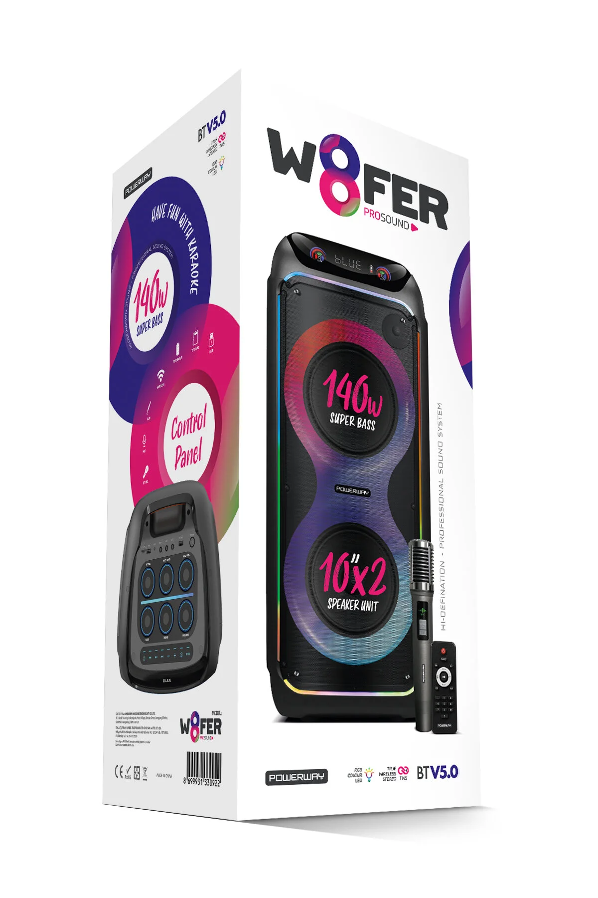 Powerway WOOFER 140W Hoparlör Gitar Saz Girişli Karaoke Parti Ses Sistemi Dijital Ekran +Bass