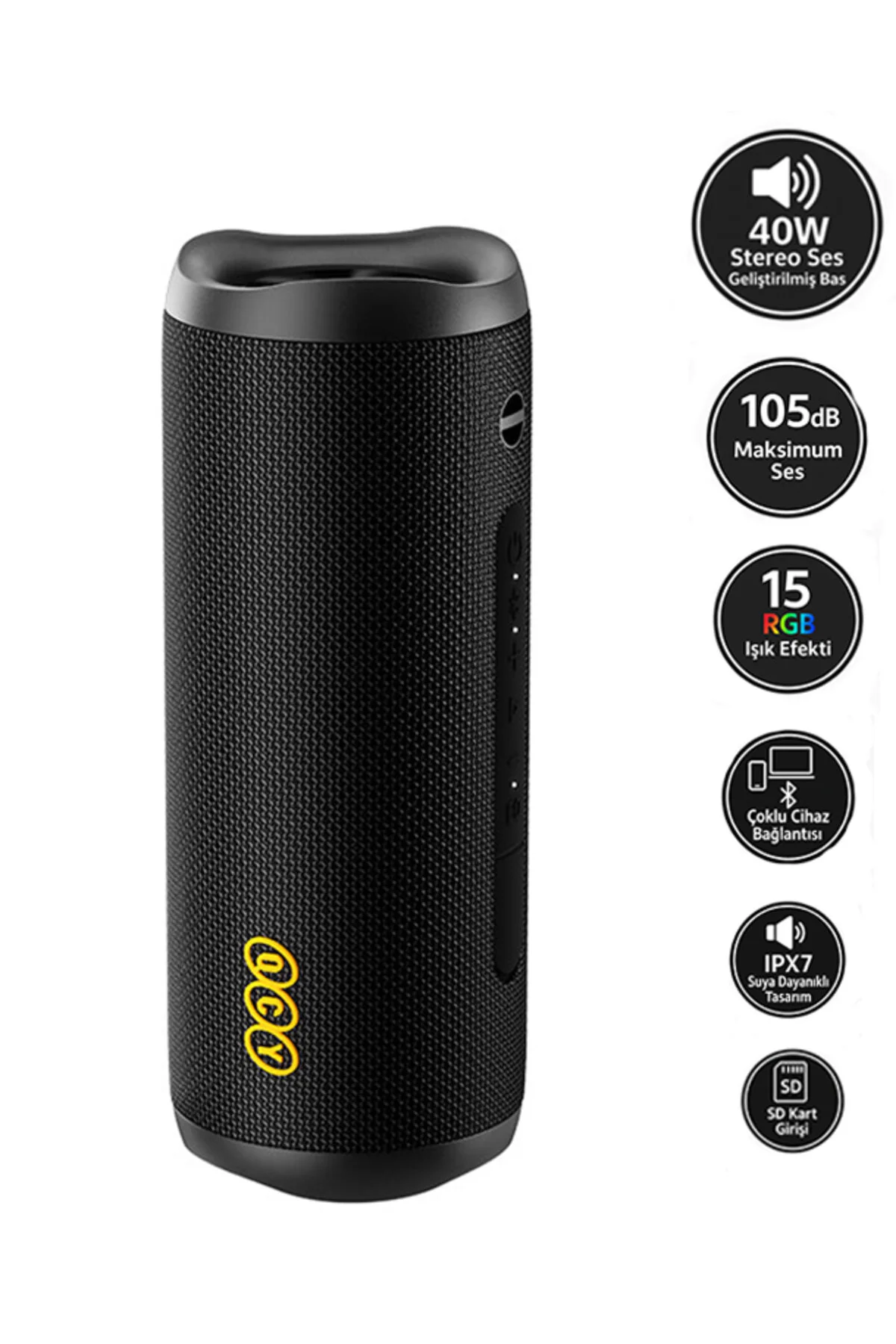 Qcy SP7 40W Taşınabilir Bluetooth Hoparlör 14 Saat Dinleme RGB Işık IPX7 TF Kart Girişli