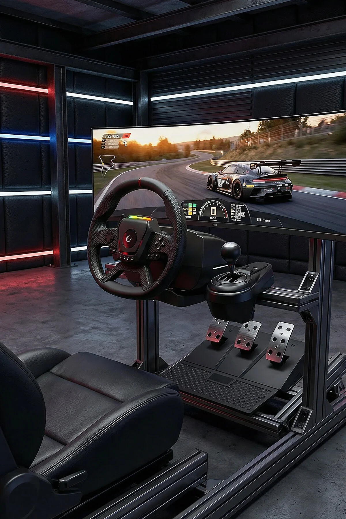 Rampage Pace V987 Force Feedback Motorlu 3 Pedal Vitesli Oyuncu Direksiyonu Direksiyon Seti SADECE PC UYUMLU
