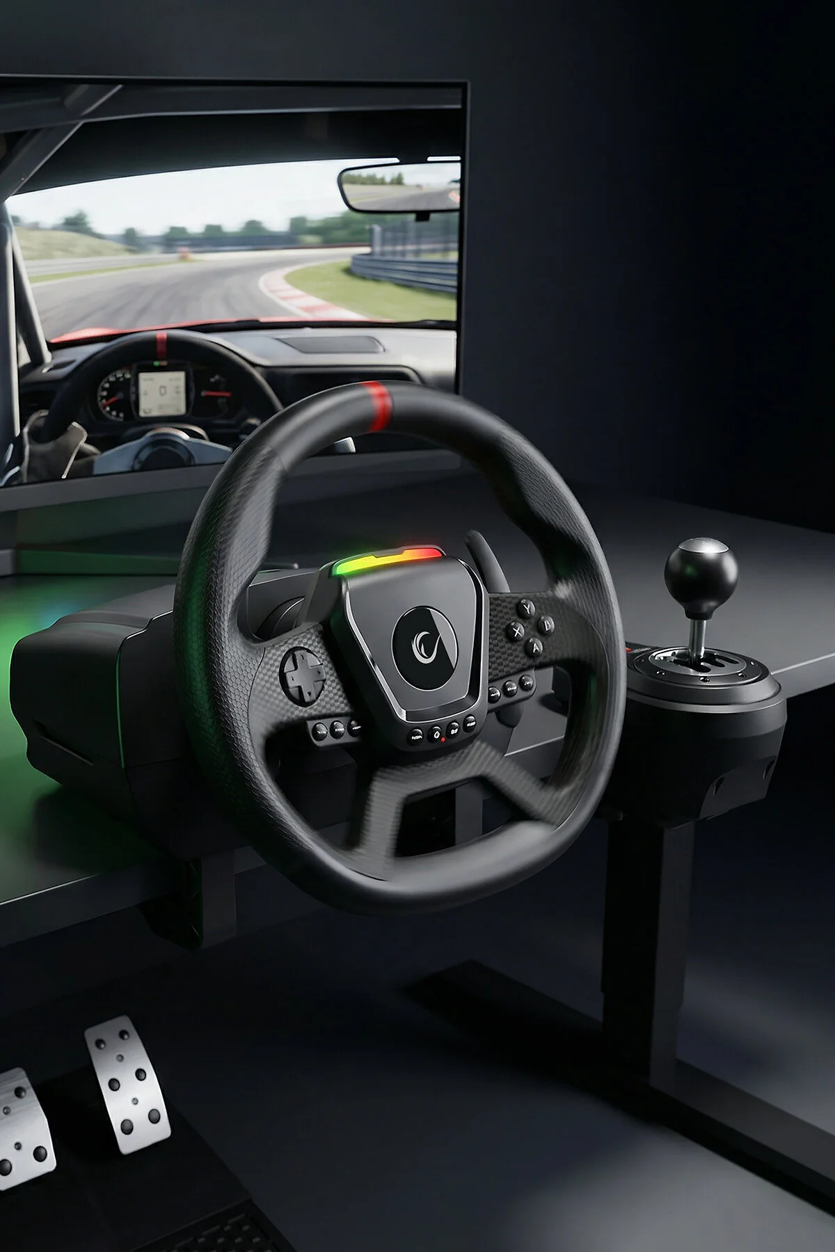 Rampage Pace V987 Force Feedback Motorlu 3 Pedal Vitesli Oyuncu Direksiyonu Direksiyon Seti SADECE PC UYUMLU