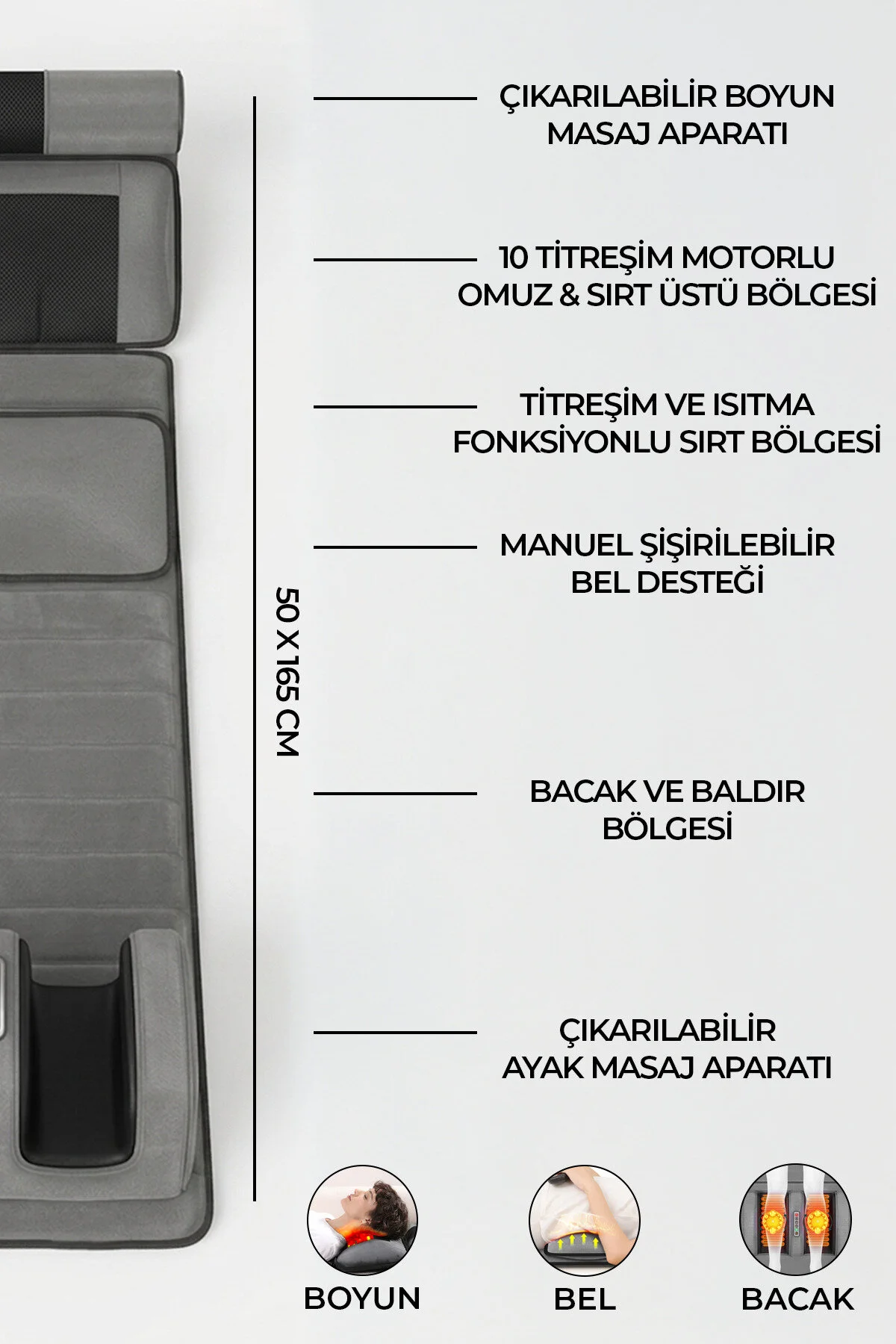 RELAXUS Rlx20 Katlanabilir Elektrikli Tam Vücut Isıtmalı Masaj Yatağı Boyun Masaj Cihazı Ayak Masaj Cihazı