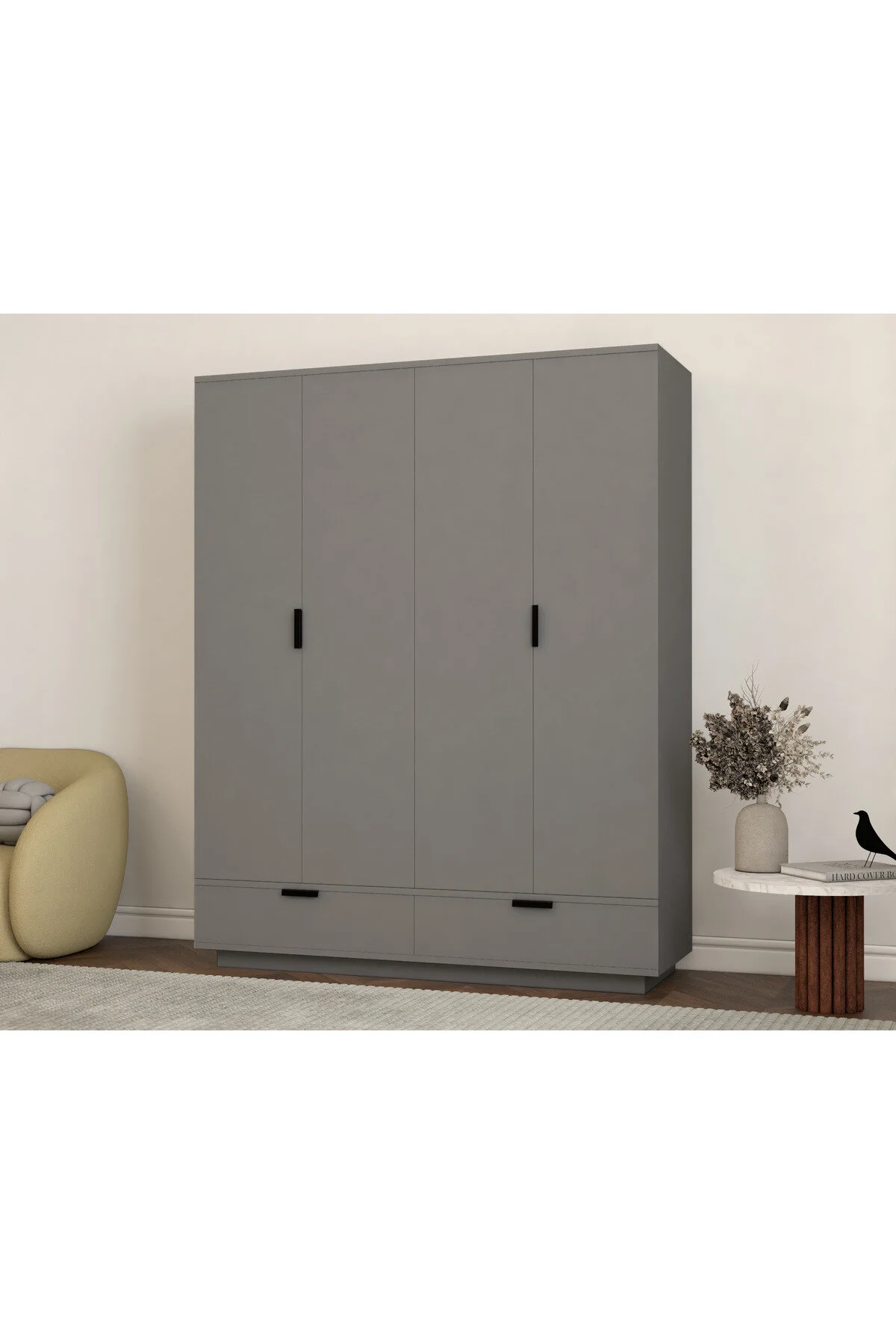 satenhome Armi 4 Kapak 2 Çekmece METALİK GRİ Gardırop