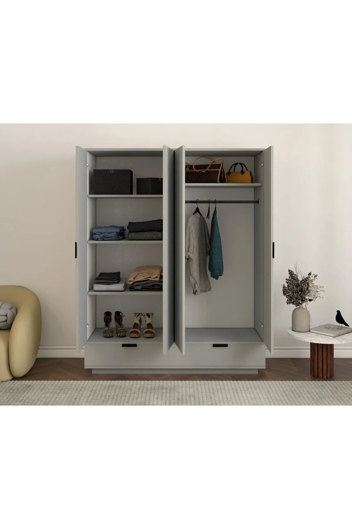 satenhome Armi 4 Kapak 2 Çekmece METALİK GRİ Gardırop