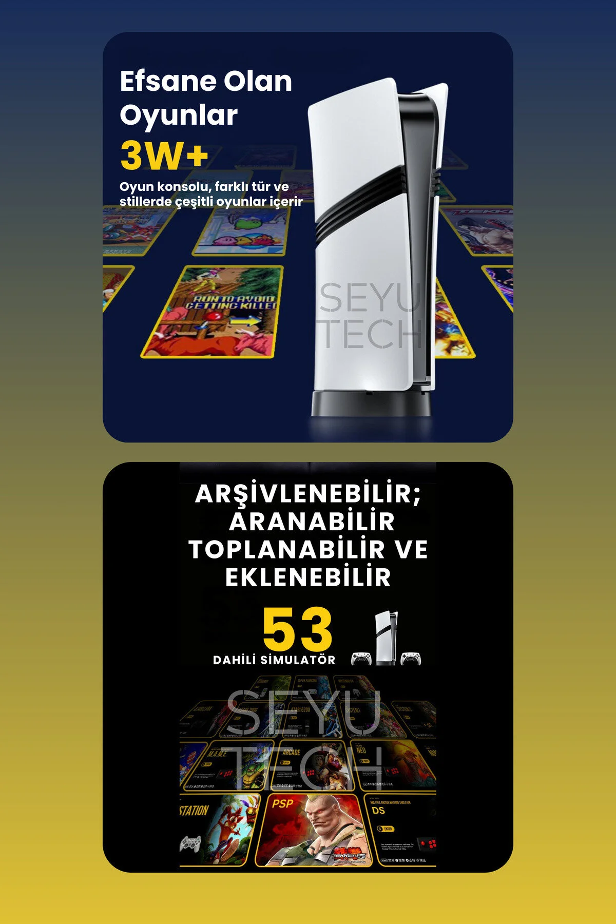 SEYUTECH Gs5 Pro Kablosuz Çift Kol Oyun Konsolu Uyumlu 4k-hdmı 53 Emulatör 30000 Oyunlu 2.4g Gaming Atari