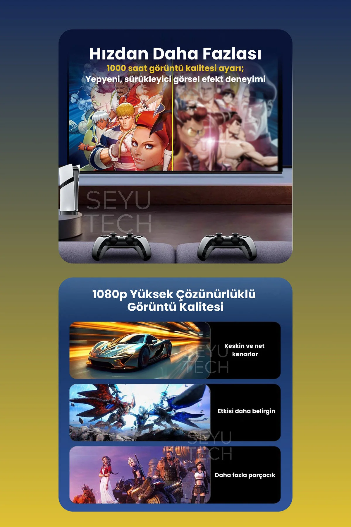 SEYUTECH Gs5 Pro Kablosuz Çift Kol Oyun Konsolu Uyumlu 4k-hdmı 53 Emulatör 30000 Oyunlu 2.4g Gaming Atari