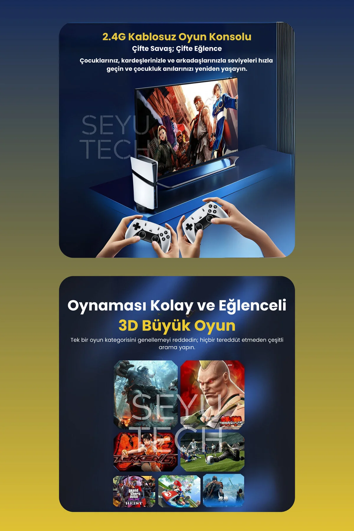 SEYUTECH Gs5 Pro Kablosuz Çift Kol Oyun Konsolu Uyumlu 4k-hdmı 53 Emulatör 30000 Oyunlu 2.4g Gaming Atari