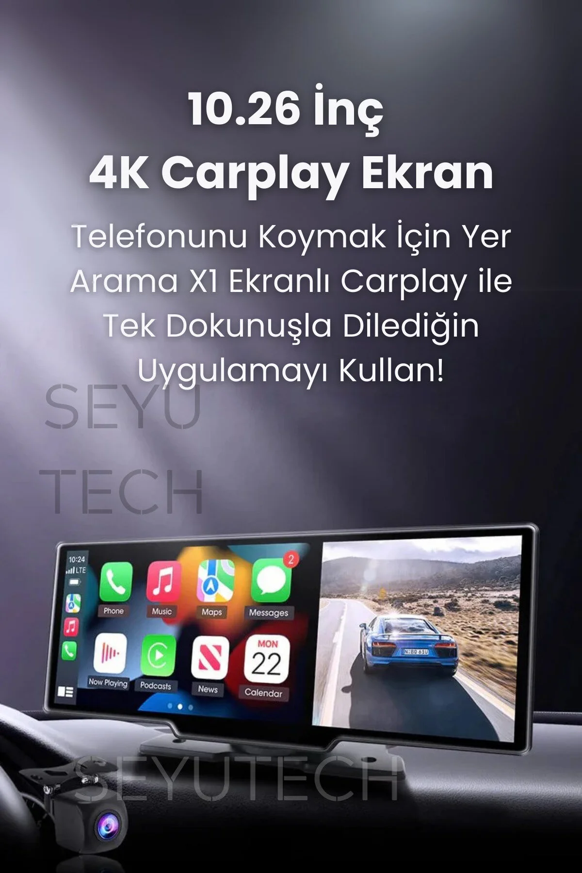 SEYUTECH X1 Ekranlı Carplay Apple Android Uyumlu 10.2 inç 4K Görüntü Arka/Ön Görüş Kameralı Araç Ekranı