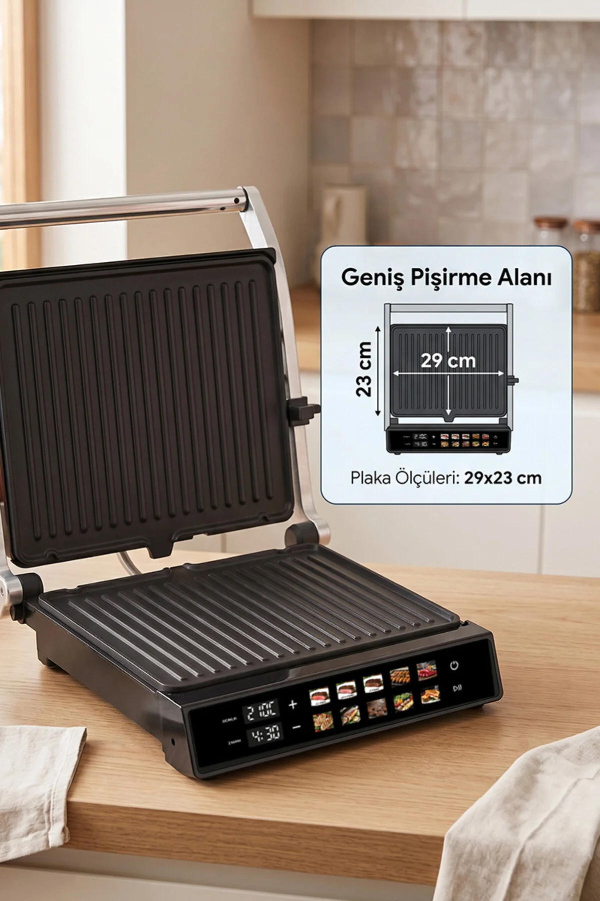 Sinbo SSM-2597 10 Ön Ayarlı Dijital Ekranlı Sıcaklık/Zaman Göstergeli Döküm Izgara ve Tost Makinesi 2000W