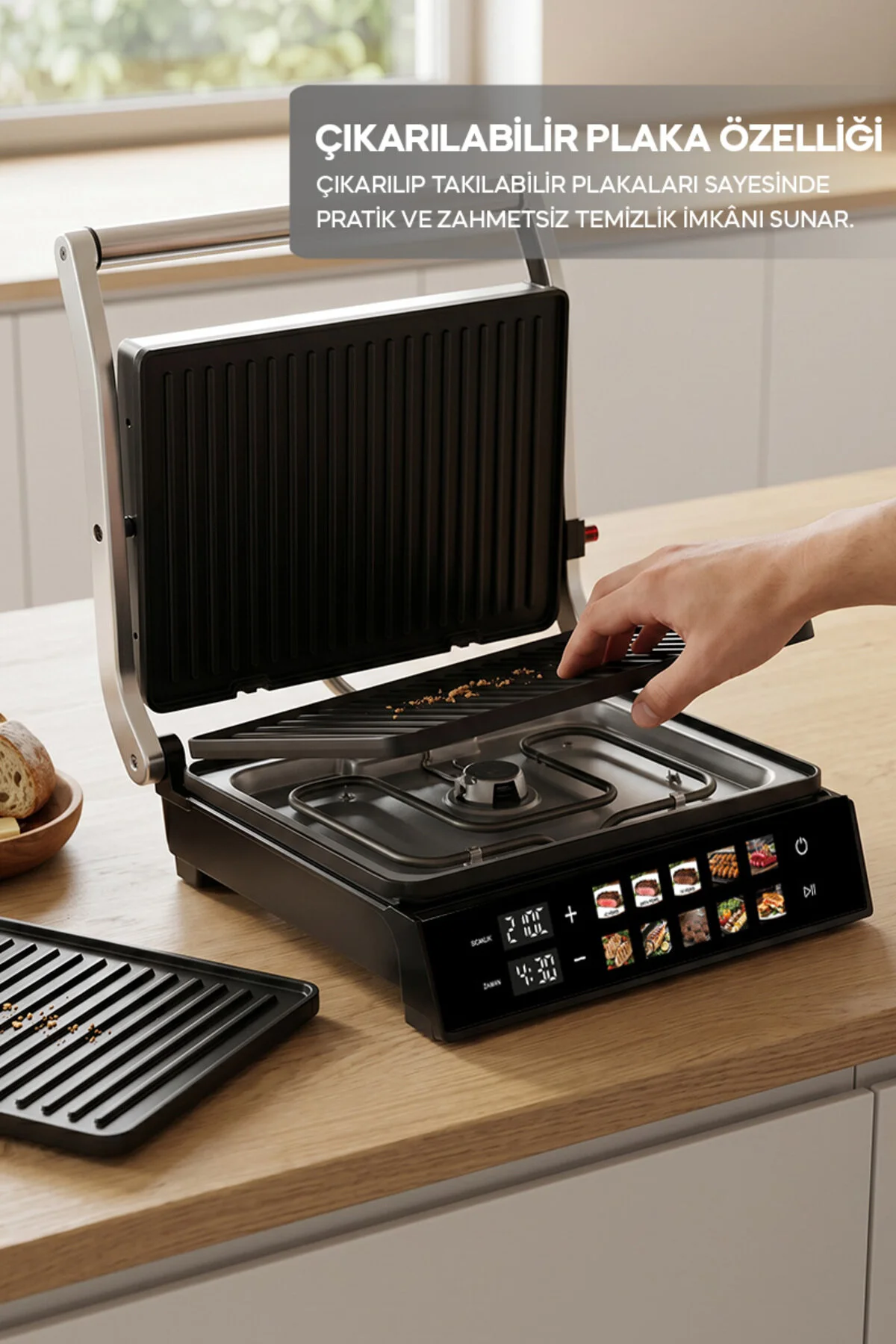 Sinbo SSM-2597 10 Ön Ayarlı Dijital Ekranlı Sıcaklık/Zaman Göstergeli Döküm Izgara ve Tost Makinesi 2000W