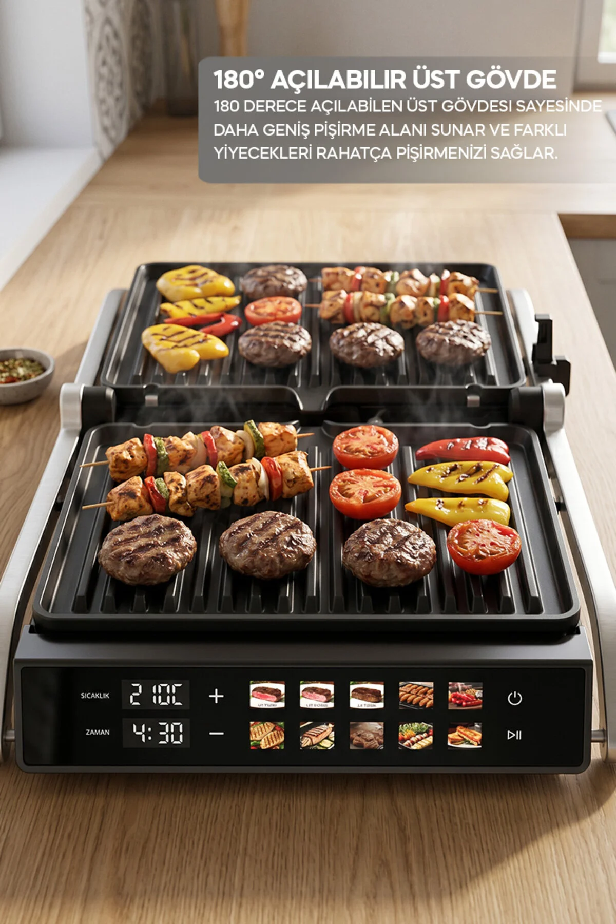 Sinbo SSM-2597 10 Ön Ayarlı Dijital Ekranlı Sıcaklık/Zaman Göstergeli Döküm Izgara ve Tost Makinesi 2000W
