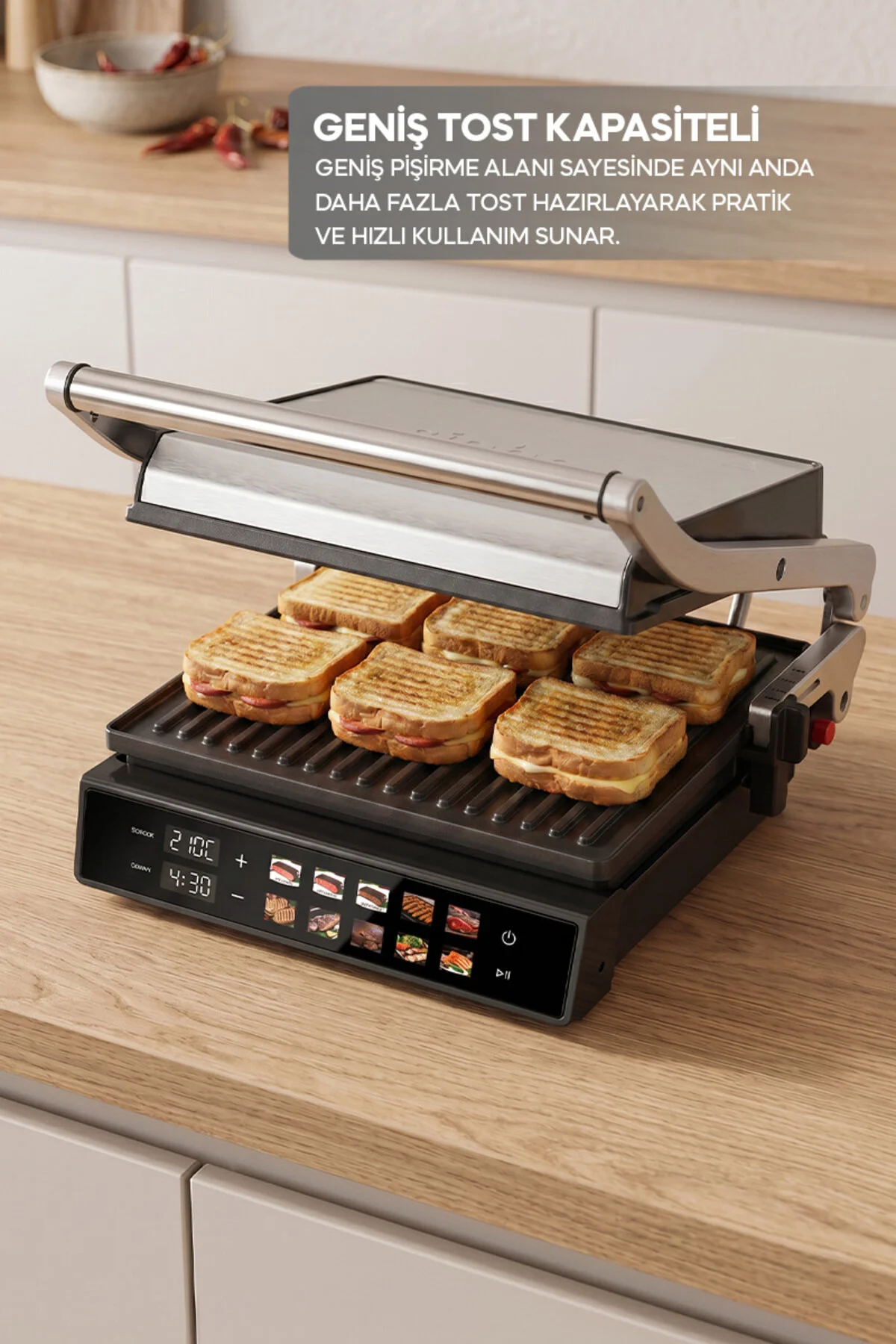 Sinbo SSM-2597 10 Ön Ayarlı Dijital Ekranlı Sıcaklık/Zaman Göstergeli Döküm Izgara ve Tost Makinesi 2000W