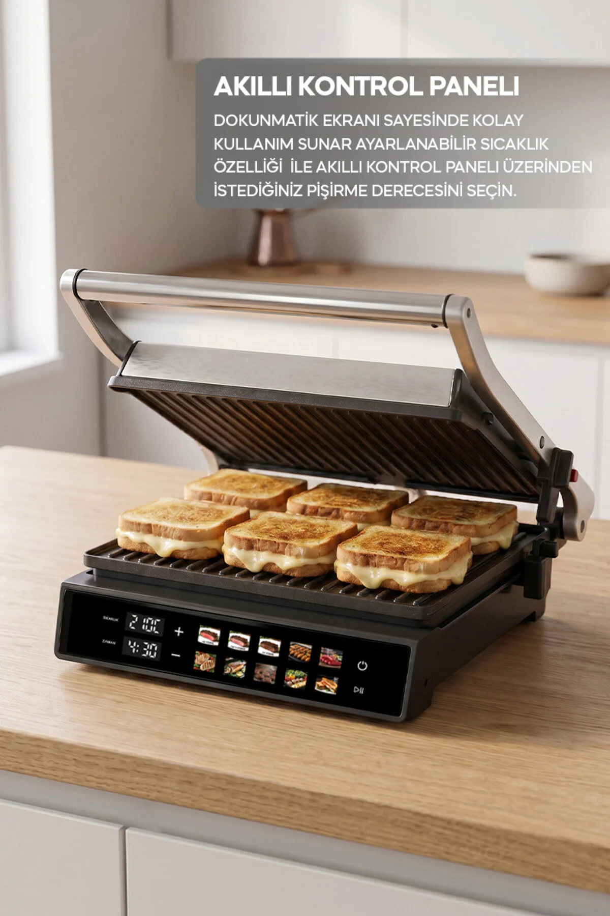 Sinbo SSM-2597 10 Ön Ayarlı Dijital Ekranlı Sıcaklık/Zaman Göstergeli Döküm Izgara ve Tost Makinesi 2000W