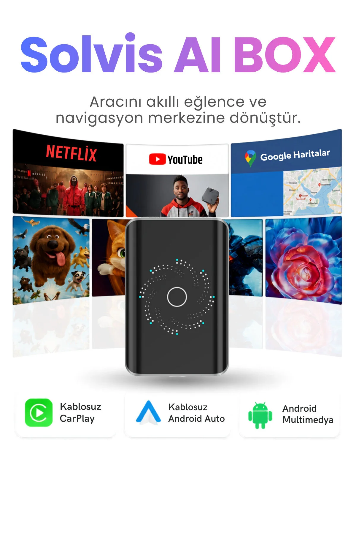 solvis Ai BOX Kablosuz CarPlay & Android Auto Multimedya Dönüştürücü