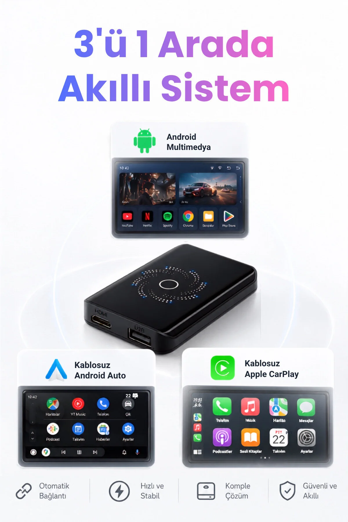 solvis Ai BOX Kablosuz CarPlay & Android Auto Multimedya Dönüştürücü