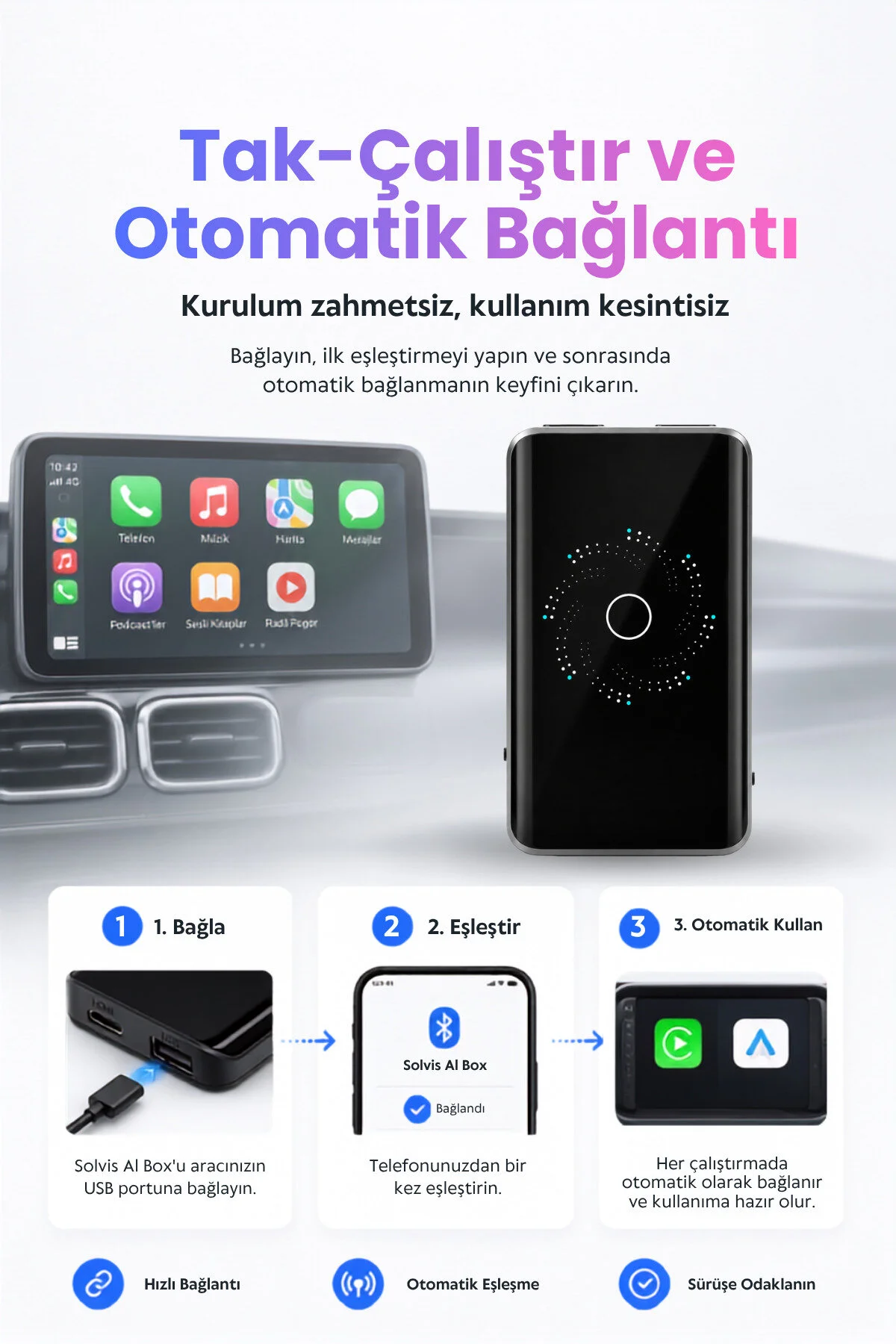 solvis Ai BOX Kablosuz CarPlay & Android Auto Multimedya Dönüştürücü