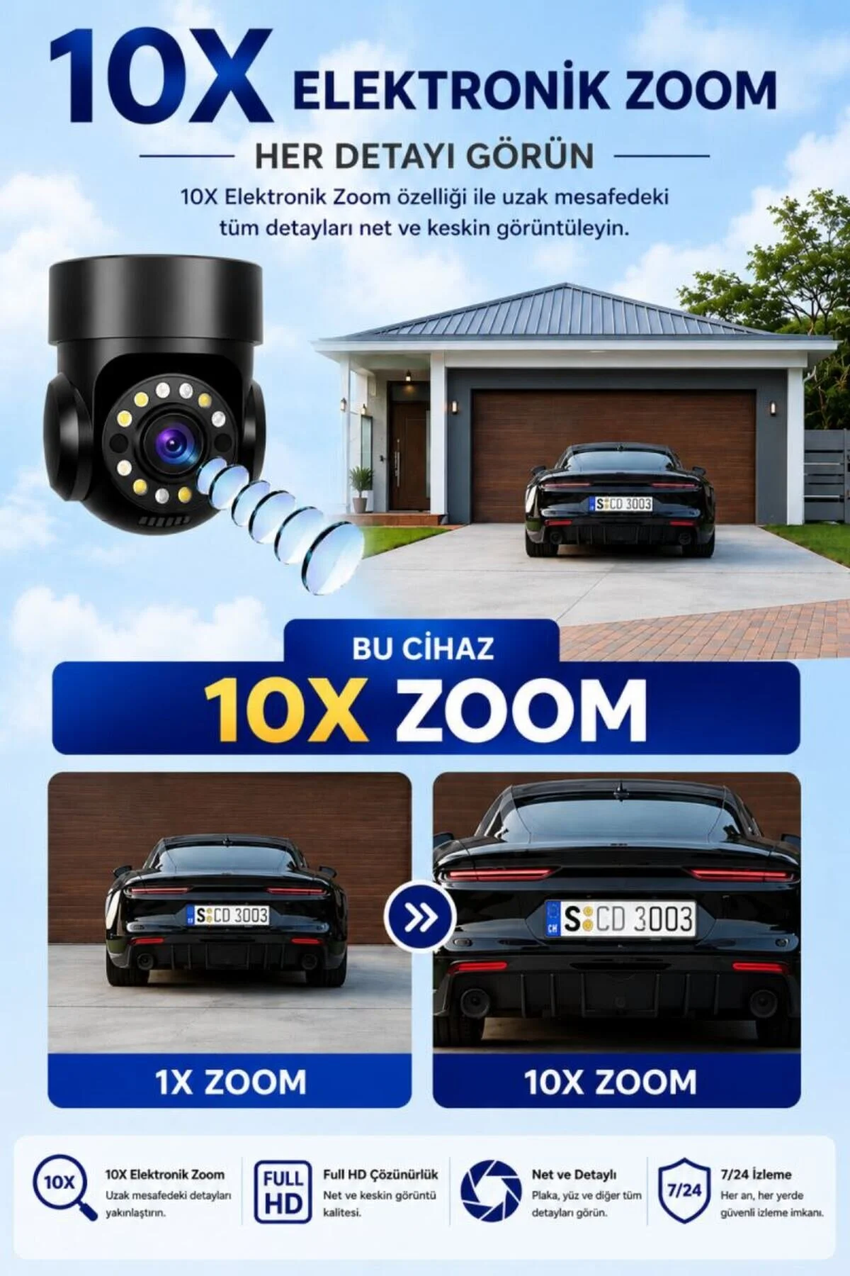 SONREİR RX113W WİFİ 3 Kameralı Güvenlik Kamerası 15MP ULTRA HD PTZ Hareketli Sesli Gece Görüşlü Akıllı Kamera