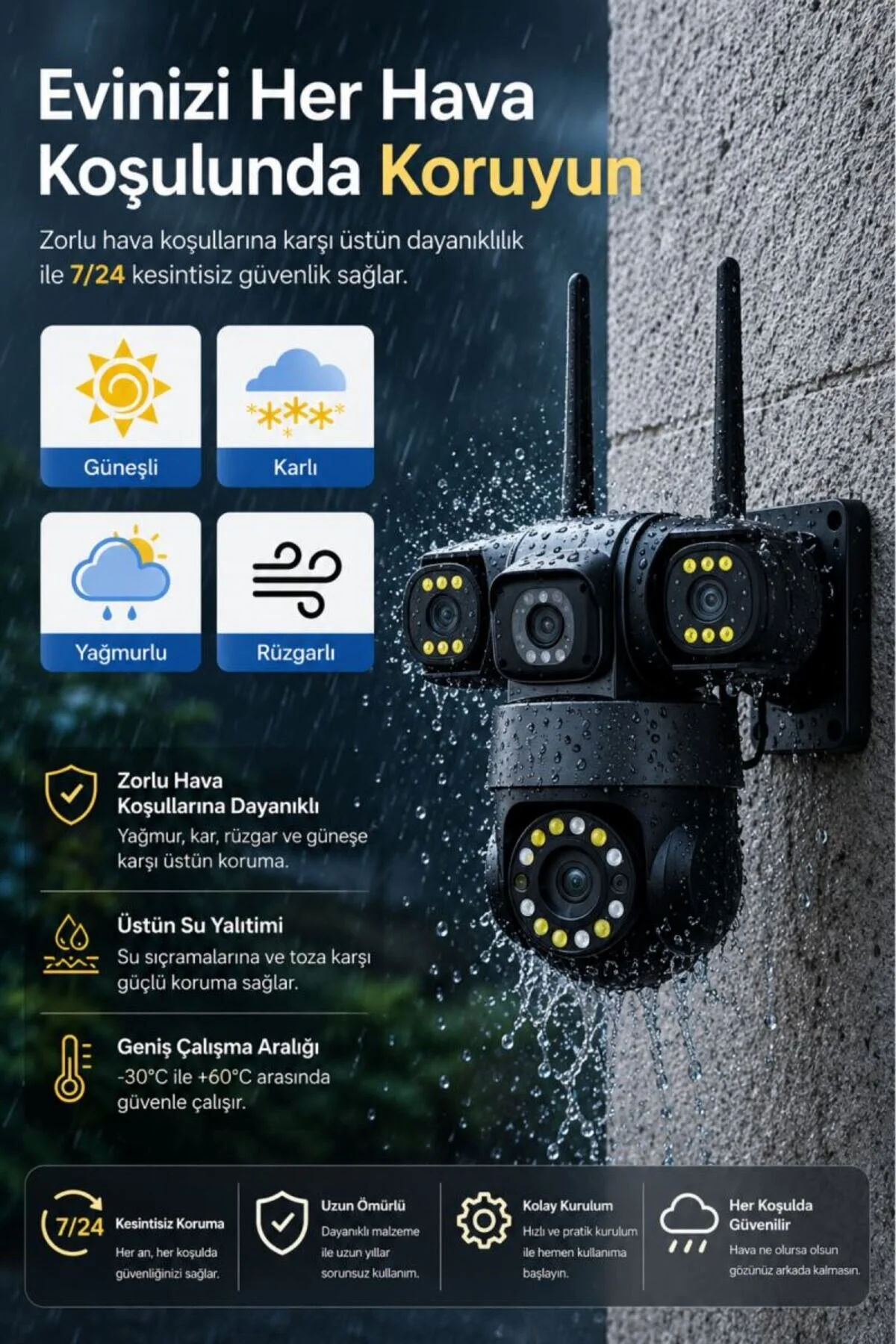 SONREİR RX113W WİFİ 3 Kameralı Güvenlik Kamerası 15MP ULTRA HD PTZ Hareketli Sesli Gece Görüşlü Akıllı Kamera