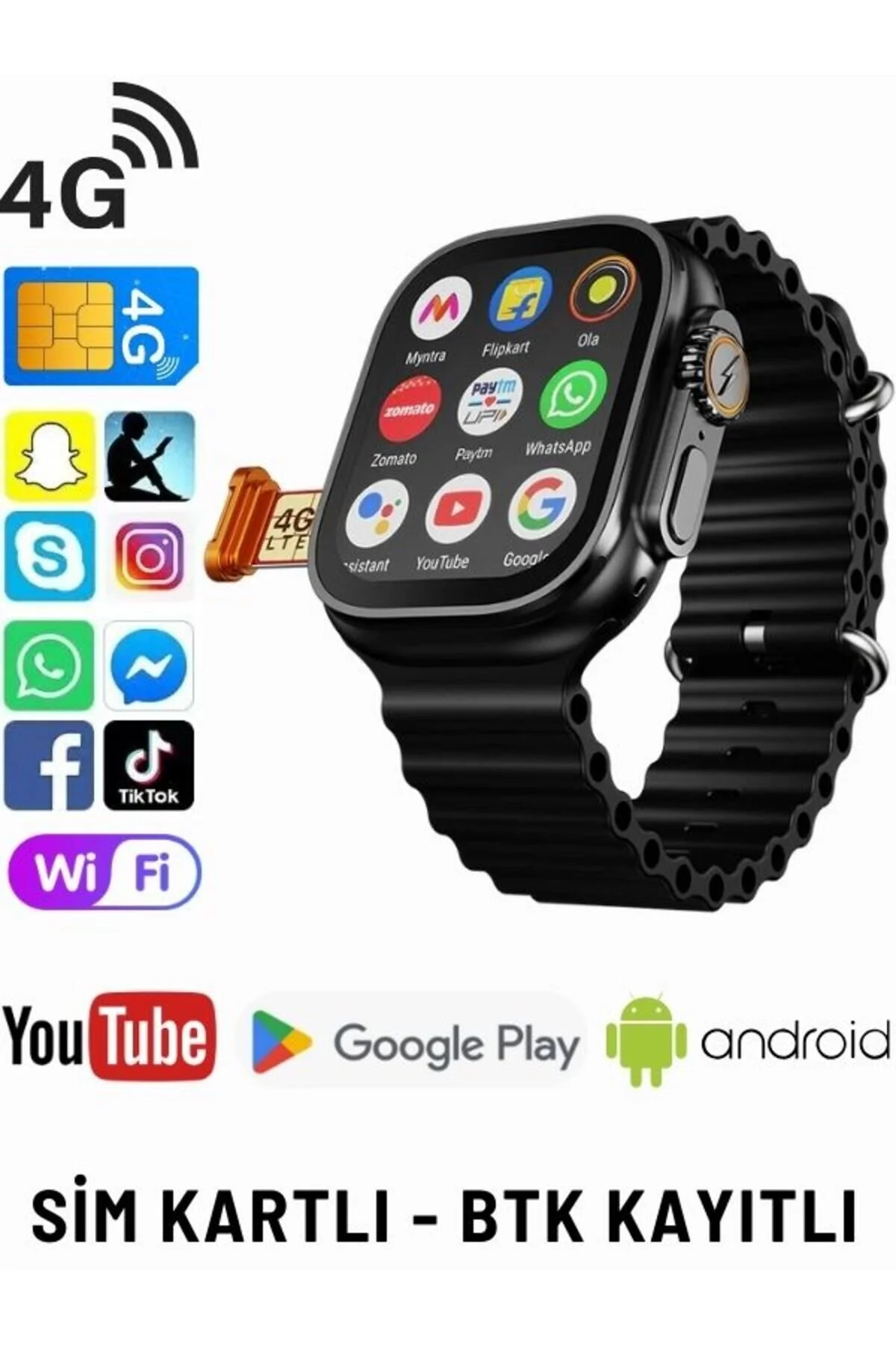 SONREİR Ultra 4G Lite Sim Kartlı Android Akıllı Saat GPS, Wİ-Fİ,Youtube,Çocuk iPhone Huawei Uyumlu 9