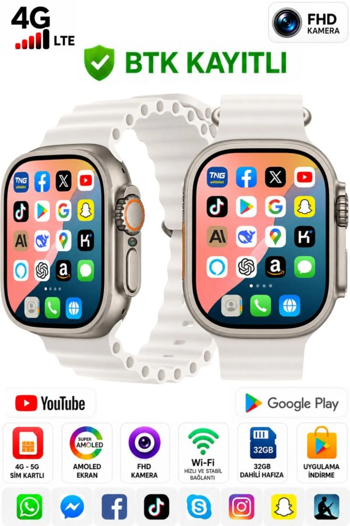 SONREİR Watch One Ultra 4G SIM Kartlı Android Akıllı Saat Kameralı GPS WiFi YouTube Destekli Çocuk-Yetişkin 8,9,10,11