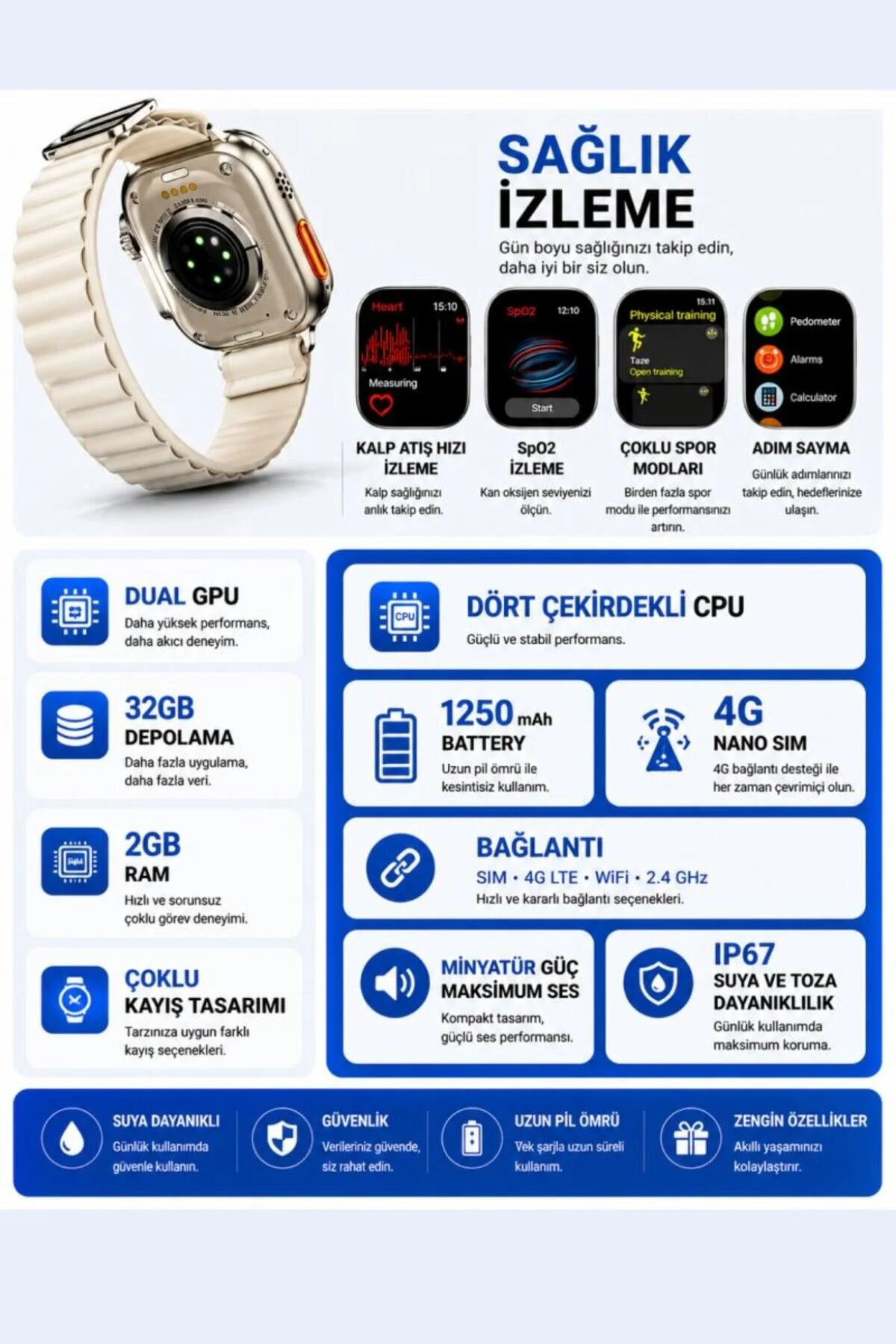 SONREİR Watch One Ultra 4G SIM Kartlı Android Akıllı Saat Kameralı GPS WiFi YouTube Destekli Çocuk-Yetişkin 8,9,10,11