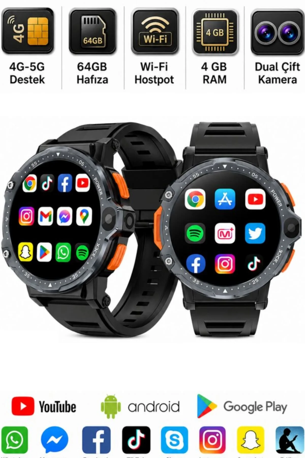 SONREİR Watch Pg 4g Lte Yuvarlak Akıllı Saat 64gb Sım Kartlı Kameralı Wifi Çocuk Huawei Iphone Uyumlu 8 9 10