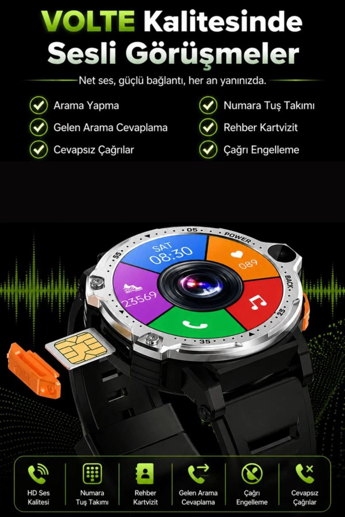 SONREİR Watch Pg 4g Lte Yuvarlak Akıllı Saat 64gb Sım Kartlı Kameralı Wifi Çocuk Huawei Iphone Uyumlu 8 9 10
