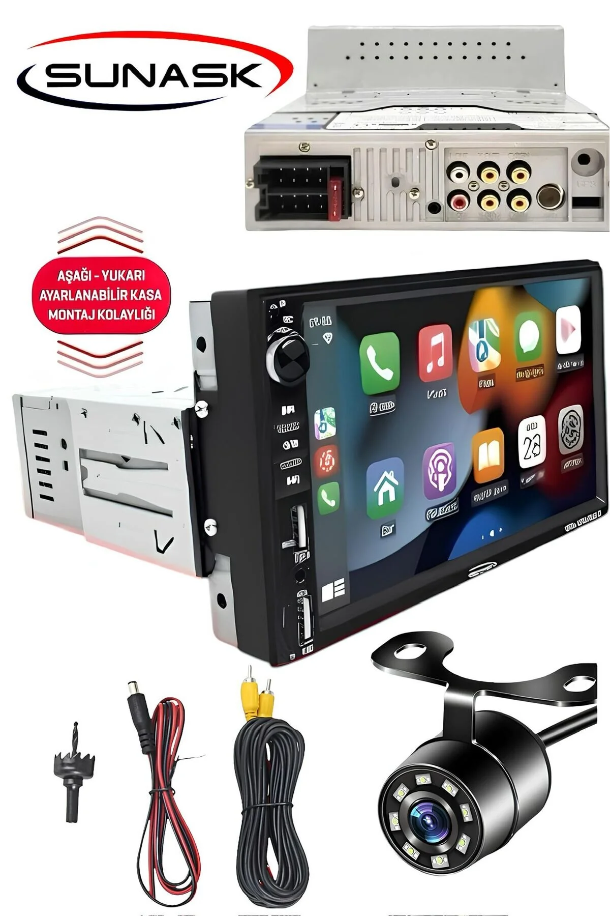 Sunask Sn-8800 7inc Carplay Ayarlanabilir Ince Kasa Dauble Ekran Tofaş Şahin Doğan Uyumlu Kamera 4x55