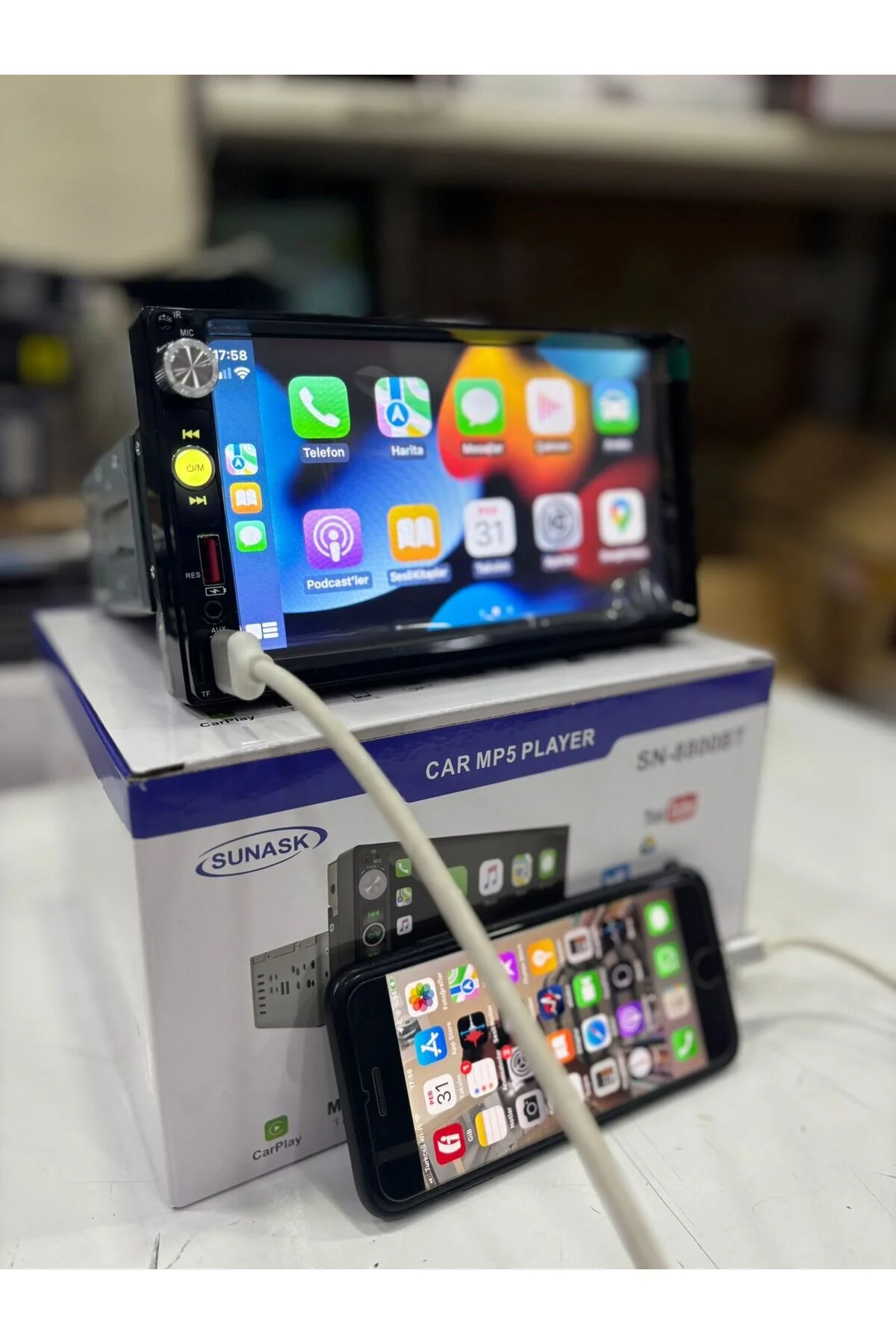 Sunask Sn-8800 7inc Carplay Ayarlanabilir Ince Kasa Dauble Ekran Tofaş Şahin Doğan Uyumlu Kamera 4x55