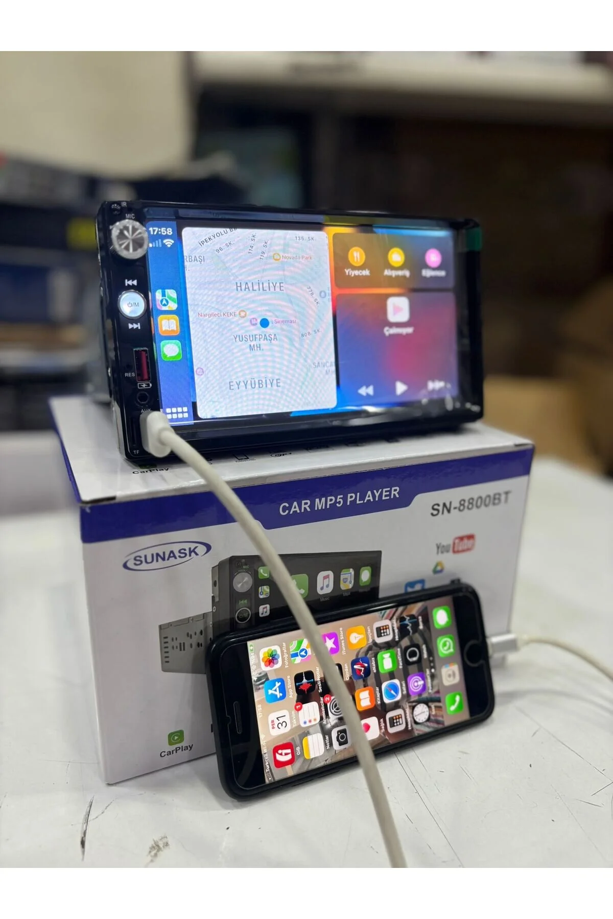 Sunask Sn-8800 7inc Carplay Ayarlanabilir Ince Kasa Dauble Ekran Tofaş Şahin Doğan Uyumlu Kamera 4x55