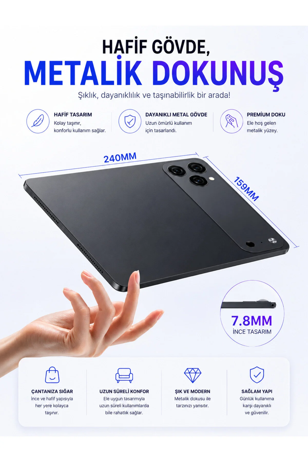 TARÇIN Teknomie Tab 4GB RAM 32GB Hafıza Klavyeli Kılıf + Bluetooth Mouse Hediyeli