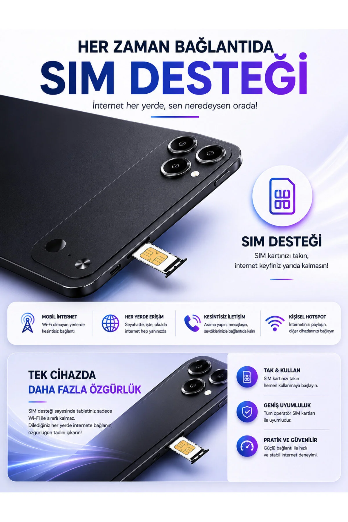 TARÇIN Teknomie Tab 4GB RAM 32GB Hafıza Klavyeli Kılıf + Bluetooth Mouse Hediyeli