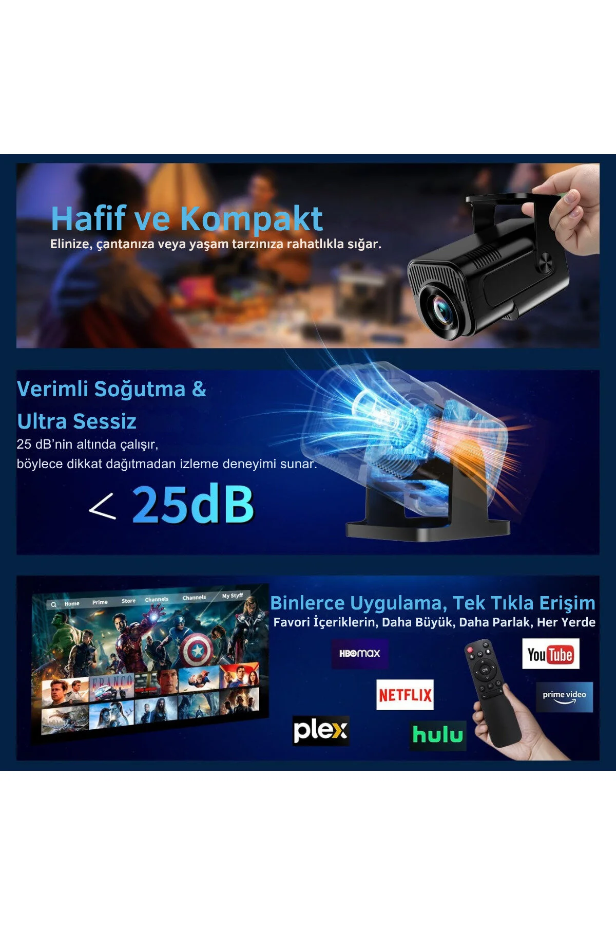 TARÇIN Teknomie Ultra HD Yeni Nesil Akıllı Prokesiyon Cihazı, Otomatik Ayarlama, Dahili Hoparlör