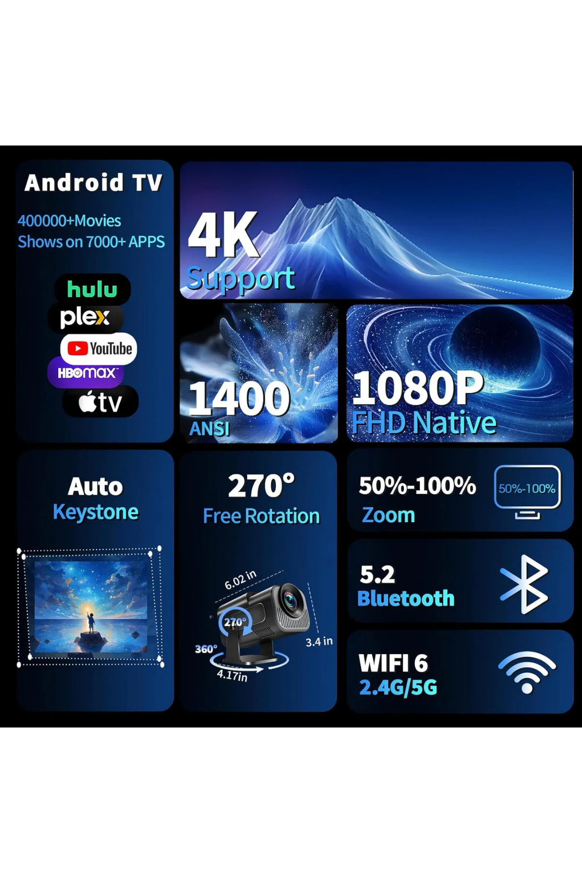 TARÇIN Teknomie Ultra HD Yeni Nesil Akıllı Prokesiyon Cihazı, Otomatik Ayarlama, Dahili Hoparlör