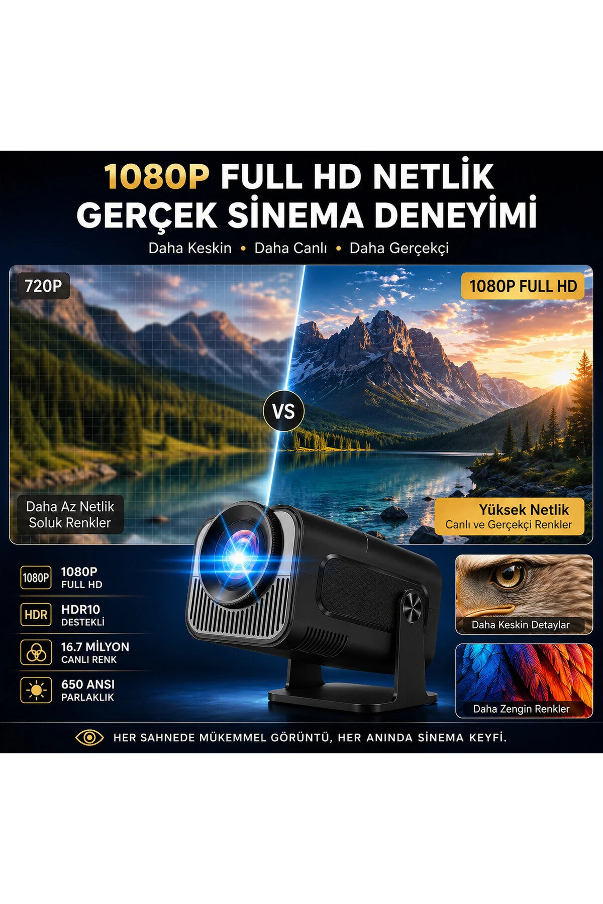 TARÇIN Teknomie Ultra HD Yeni Nesil Akıllı Prokesiyon Cihazı, Otomatik Ayarlama, Dahili Hoparlör
