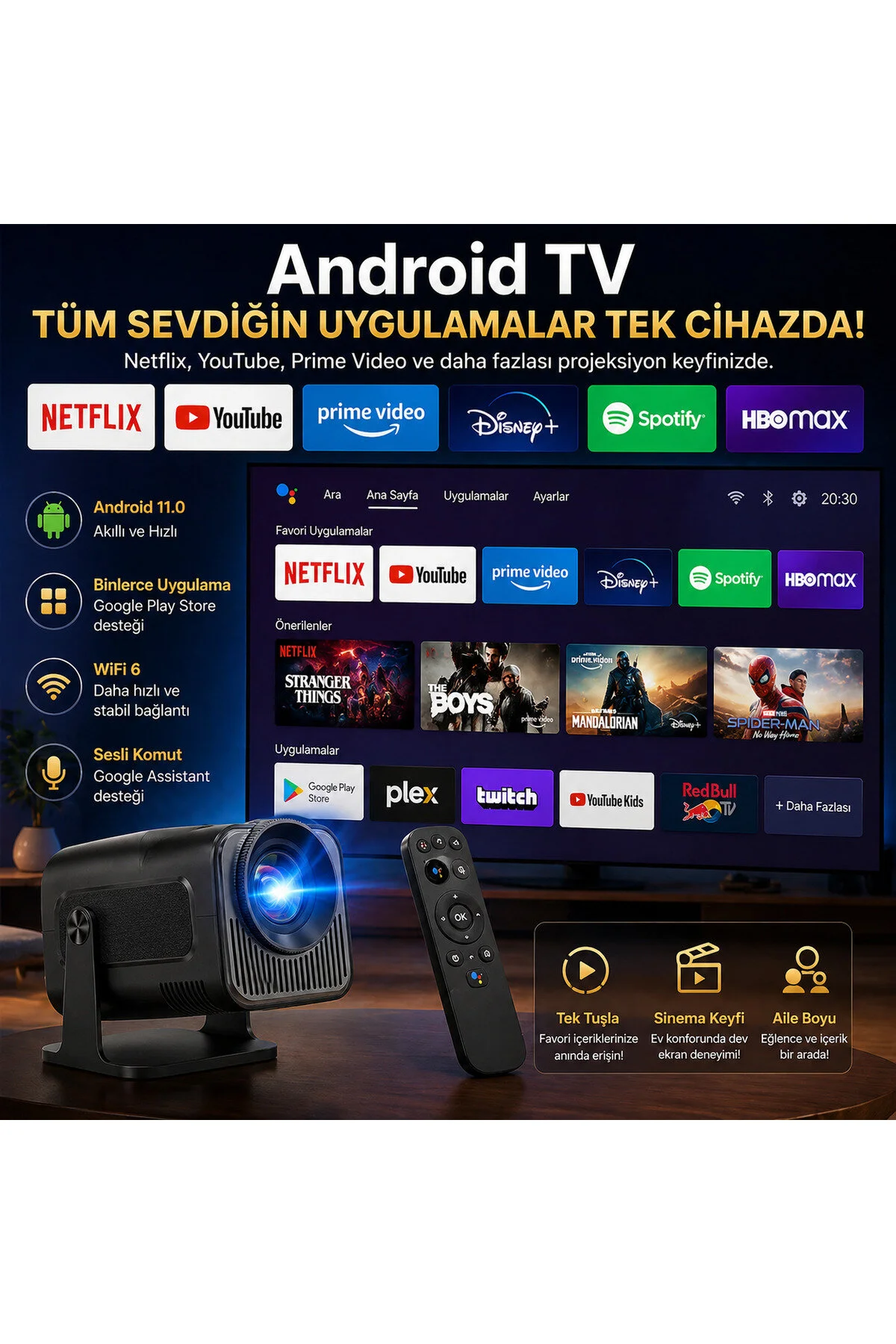 TARÇIN Teknomie Ultra HD Yeni Nesil Akıllı Prokesiyon Cihazı, Otomatik Ayarlama, Dahili Hoparlör