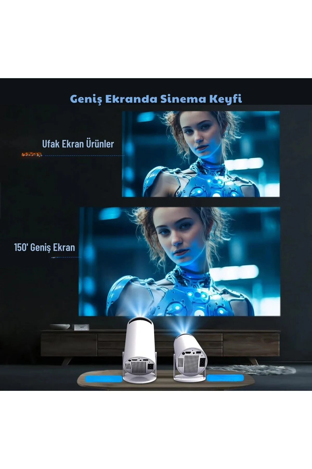 Teknodrone Taşınabilir Android Projeksiyon En Güncel Versiyon Wifi Destekli Akıllı Sinema Projektör Ultra Hd