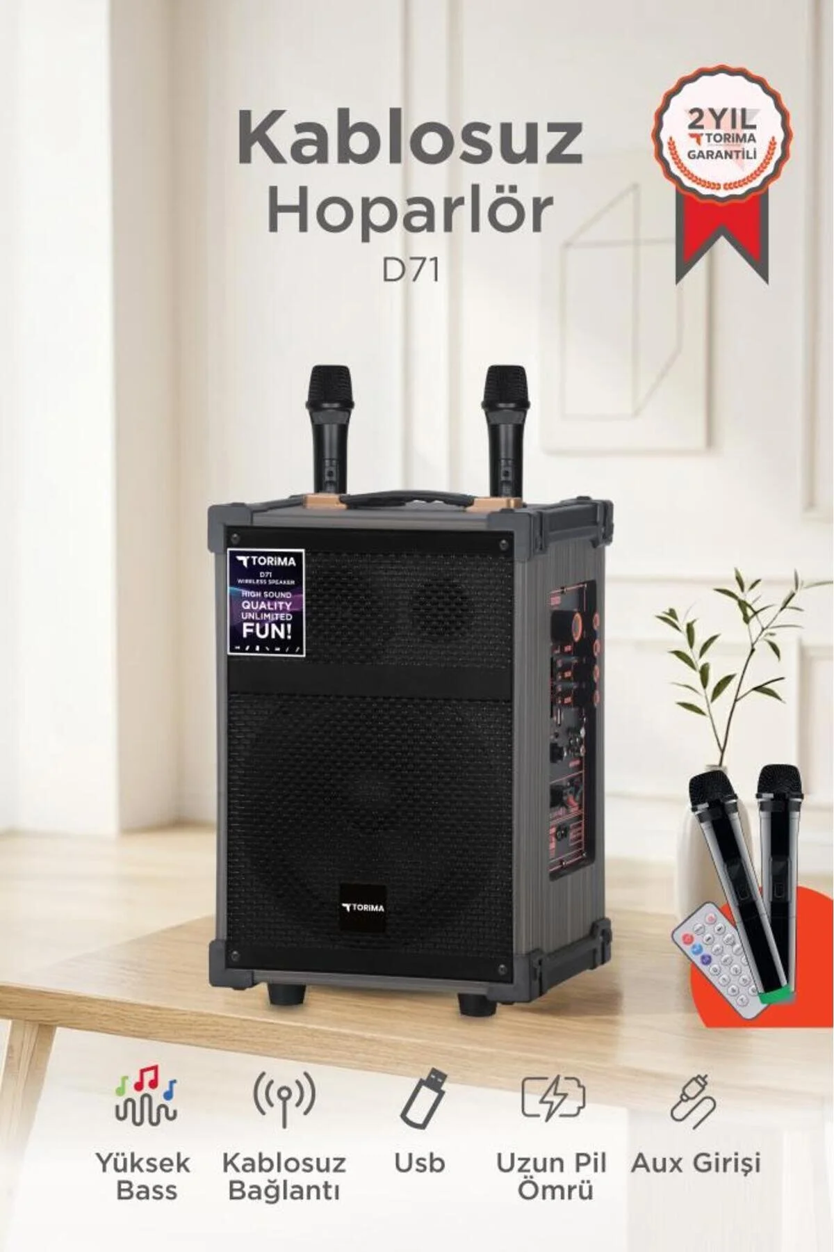 Torima Bluetooth Hoparlör Çift Mikrofonlu Kablosuz Speaker D71 Kahverengi