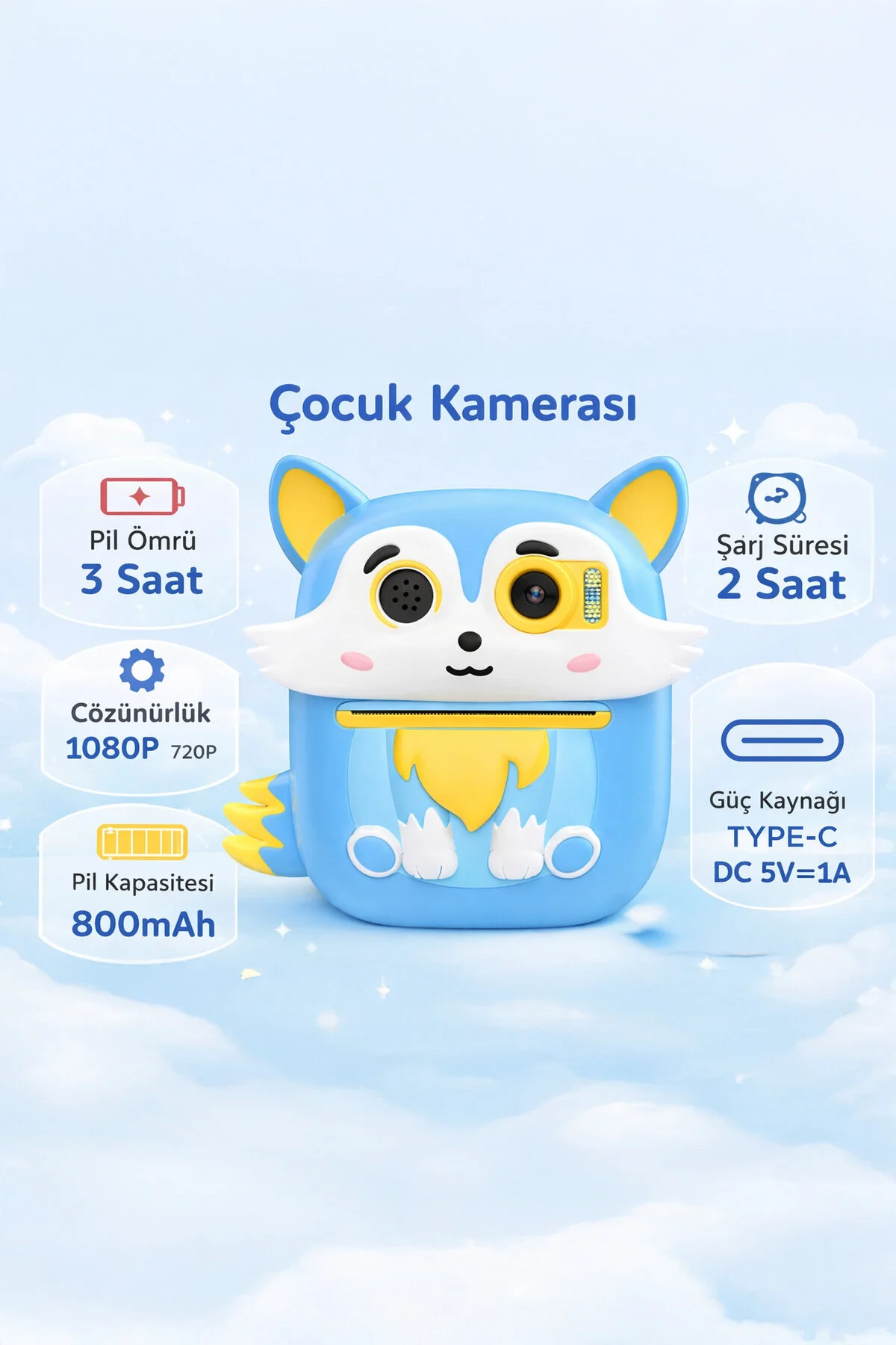 Torima Dijital Fotoğraf Makineleri Çocuk Termal Resim Kağıt Baskılı Yazıcı Kamera Video Makinesi CMR20 Mavi
