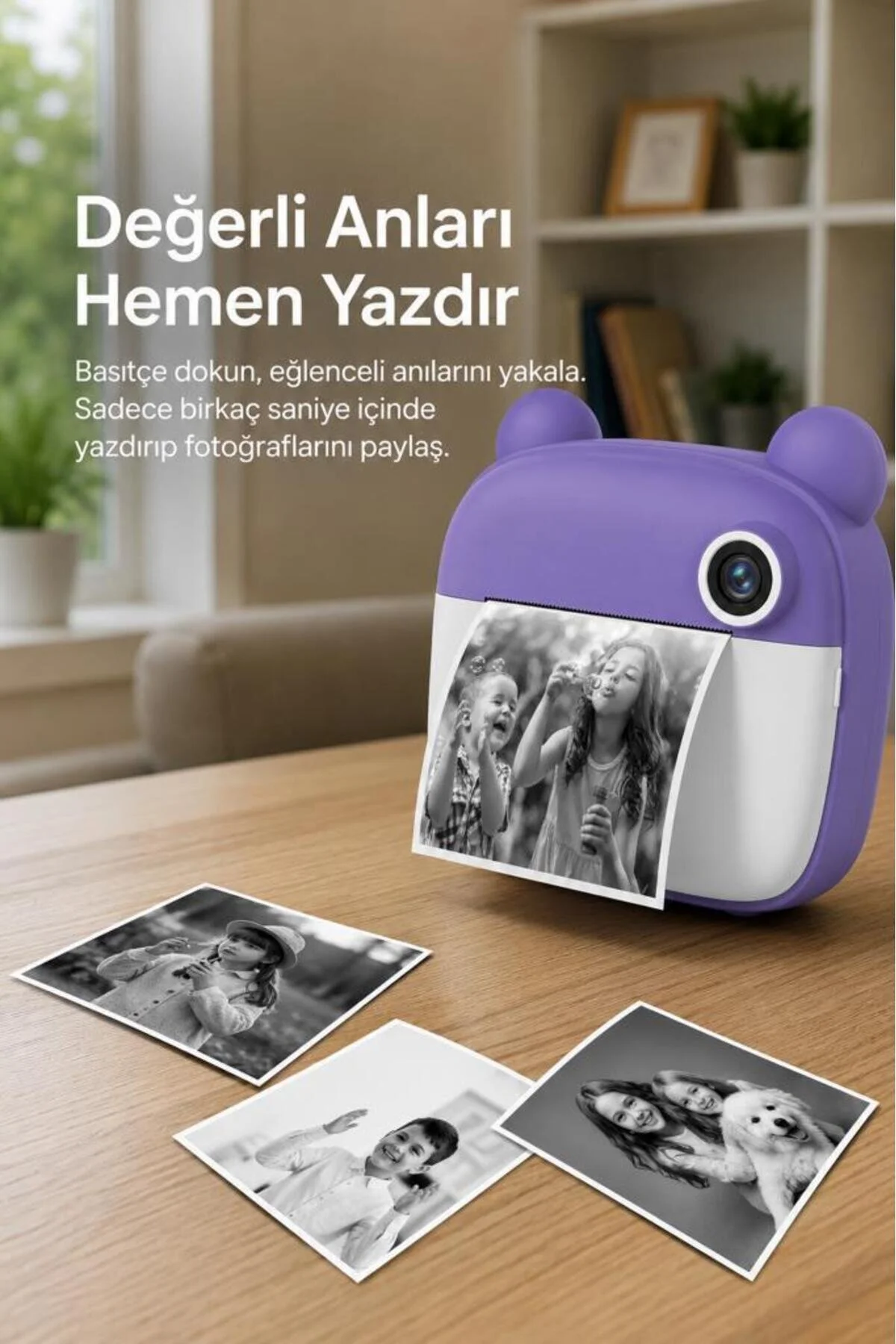 Torima Dijital Fotoğraf Makinesi Çocuk Termal Resim Kağıt Baskılı Yazıcı Kamera Makinesi CMR14 Mor