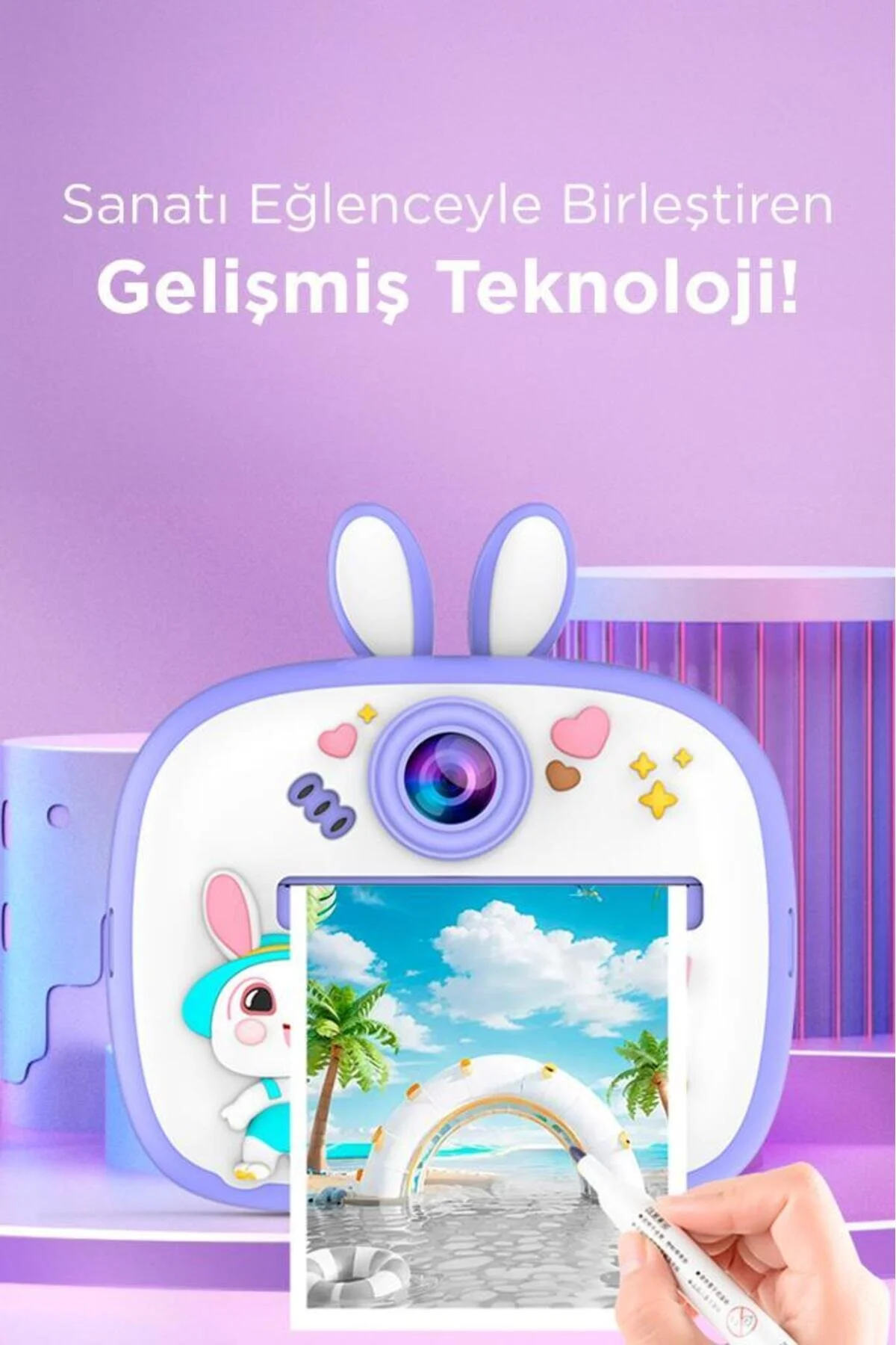 Torima Dijital Fotoğraf Makinesi Çocuk Termal Resim Kağıt Baskılı Yazıcı Kamera Video Makinesi CMR18 Mor
