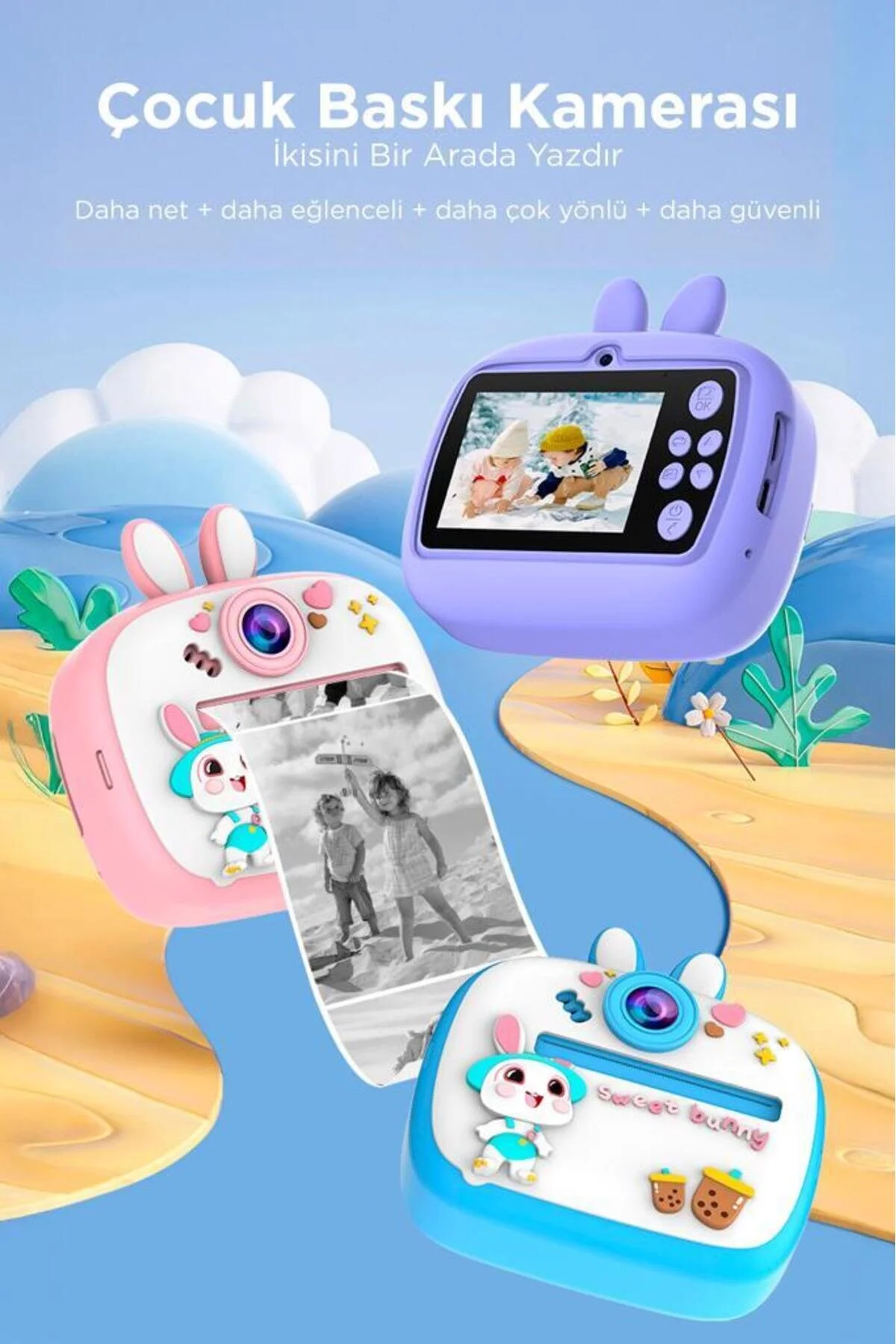 Torima Dijital Fotoğraf Makinesi Çocuk Termal Resim Kağıt Baskılı Yazıcı Kamera Video Makinesi CMR18 Mor