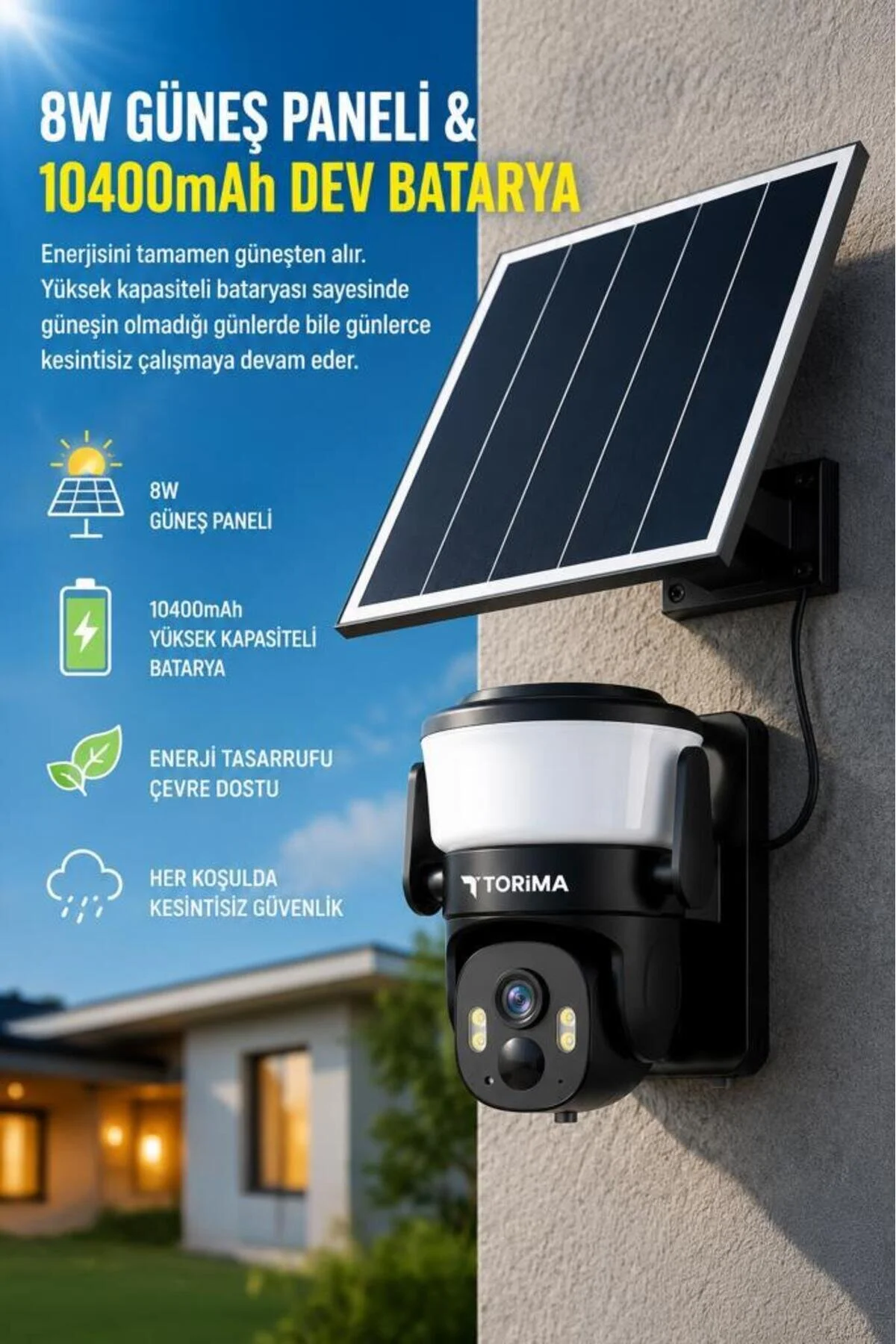 Torima Güvenlik Kamerası Şarjlı Duvar Lambası Görünümlü Güneş Enerjili Dış Mekan Kamerası CMR30 Siyah
