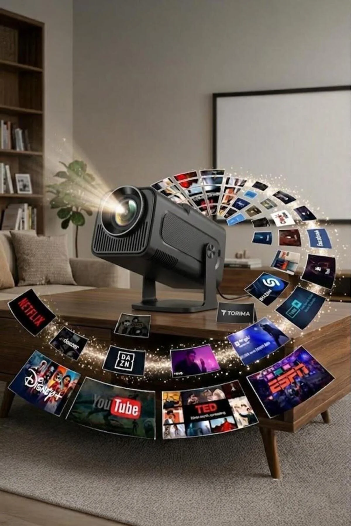Torima Projeksiyon Cihazı Taşınabilir Ev Sinema 4K 1080P Android Akıllı Projektör HY320 Siyah