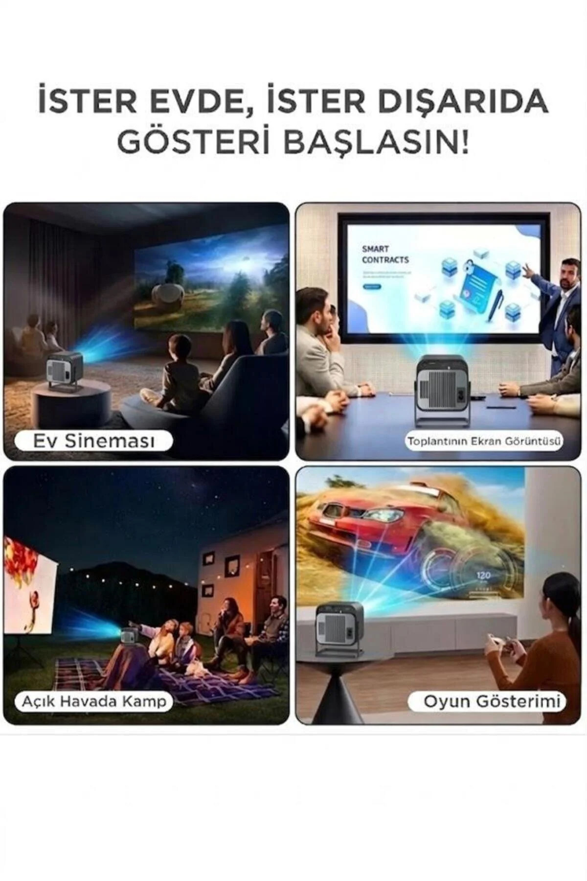 Torima Projeksiyon Cihazı Taşınabilir Ev Sinema 4K 1080P Android Akıllı Projektör HY320 Siyah