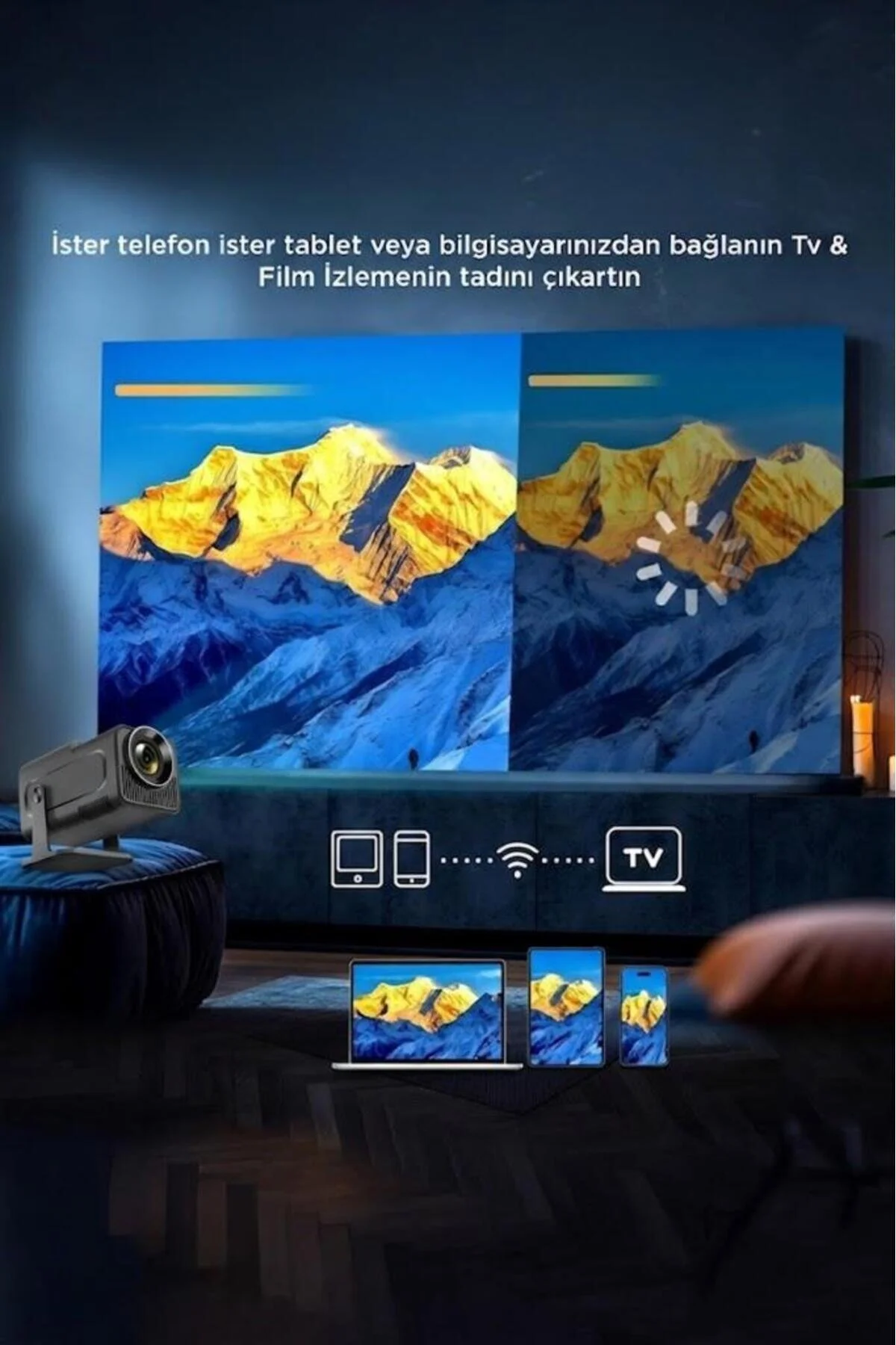 Torima Projeksiyon Cihazı Taşınabilir Ev Sinema 4K 1080P Android Akıllı Projektör HY320 Siyah