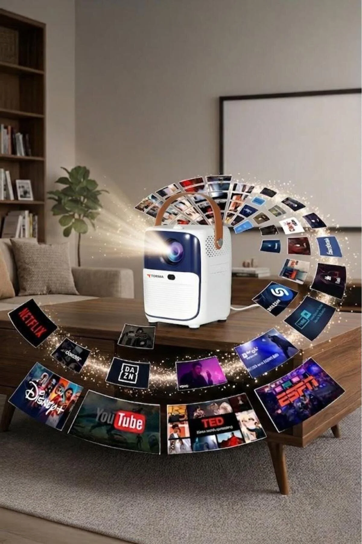 Torima Projeksiyon Cihazı Taşınabilir Ev Sineması 4K 1080P Bluetooth Android Akıllı Projektör T11 Beyaz