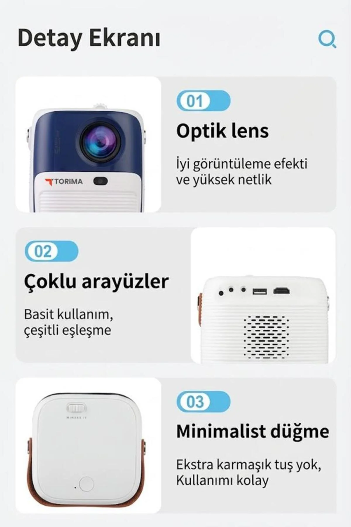 Torima Projeksiyon Cihazı Taşınabilir Ev Sineması 4K 1080P Bluetooth Android Akıllı Projektör T11 Beyaz